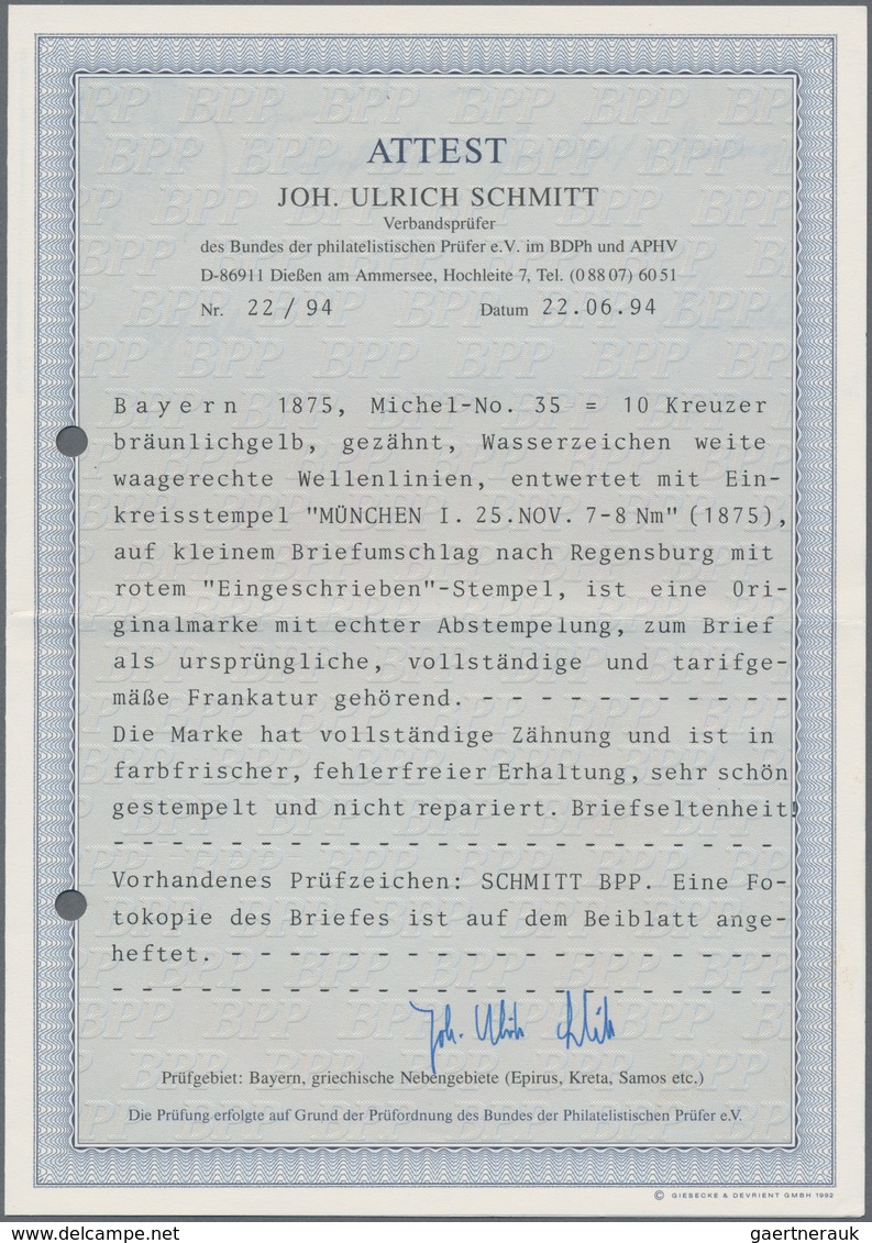 Bayern - Marken Und Briefe: 1875, Wappen 10 Kr. Dunkelchromgelb Mit Wasserzeichen 2 (weite Wellen) A - Altri & Non Classificati