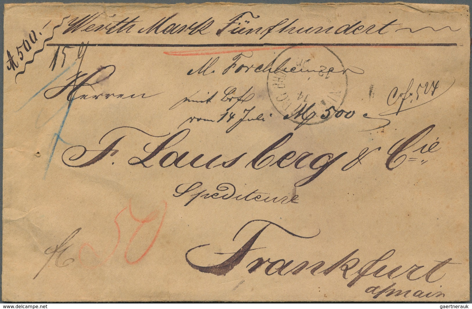 Bayern - Marken Und Briefe: 1876, 25 Pfg. Wappen Braunocker, Zwei Einzelwerte Rückseitig Als Portoge - Andere & Zonder Classificatie