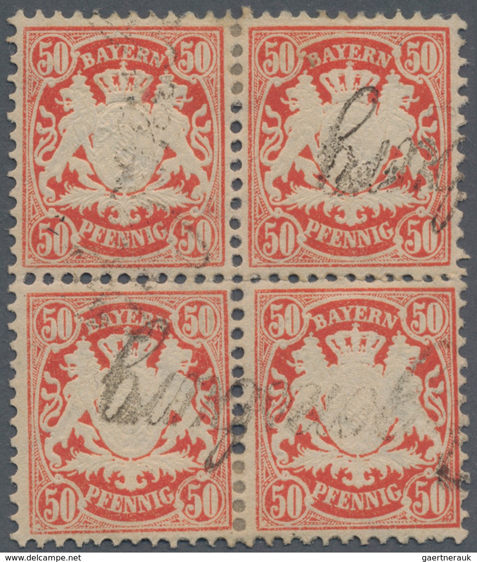 Bayern - Marken Und Briefe: 1876, 50 Pfg Zinnoberrot Im 4er-Block Entwertet Mit Schreibschrift-Stemp - Altri & Non Classificati