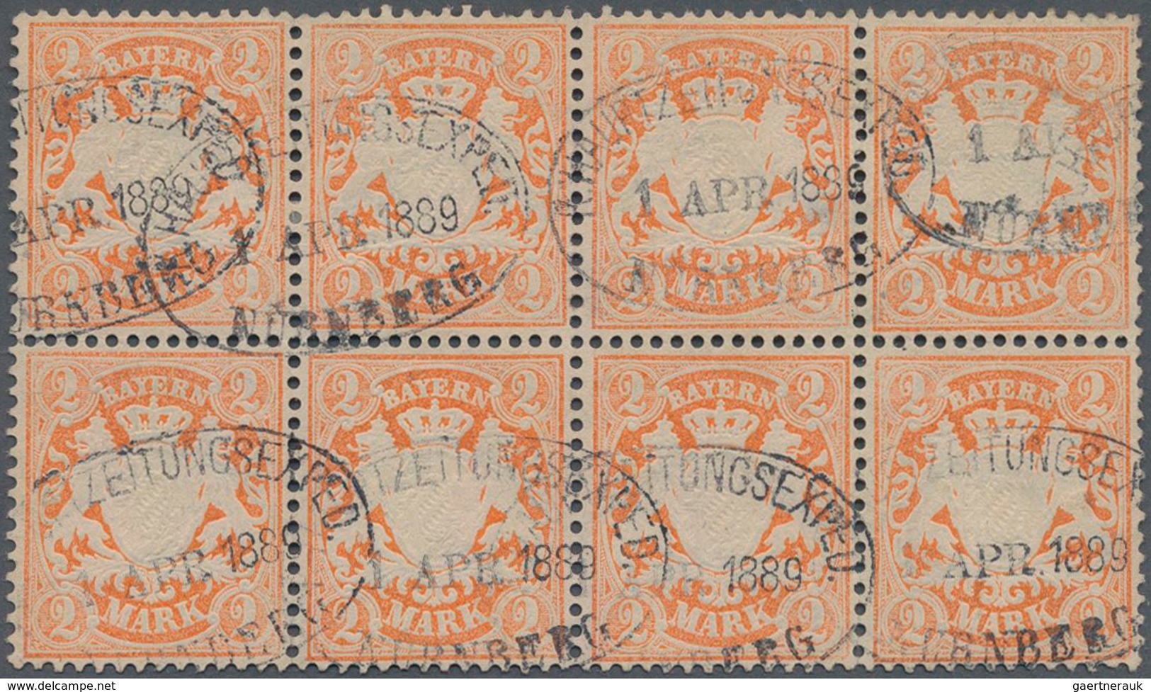 Bayern - Marken Und Briefe: 1876, 2 Mark Orange Im Waager. 8er-Block Mit Seltenem Kleinen, Einzeln A - Andere & Zonder Classificatie