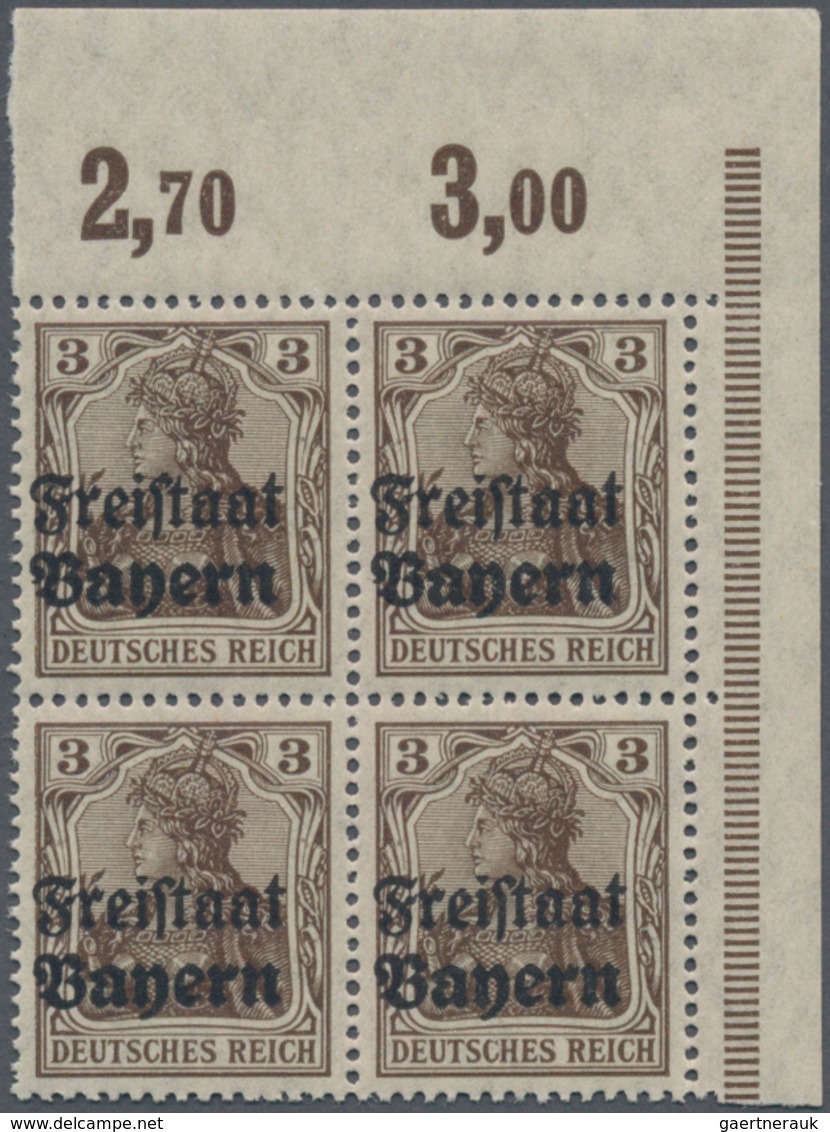 Bayern - Marken Und Briefe: 1919, 3 Pf Schwarzbraun Aufdruckwert Im 4er-Block Aus Der Rechten Oberen - Andere & Zonder Classificatie