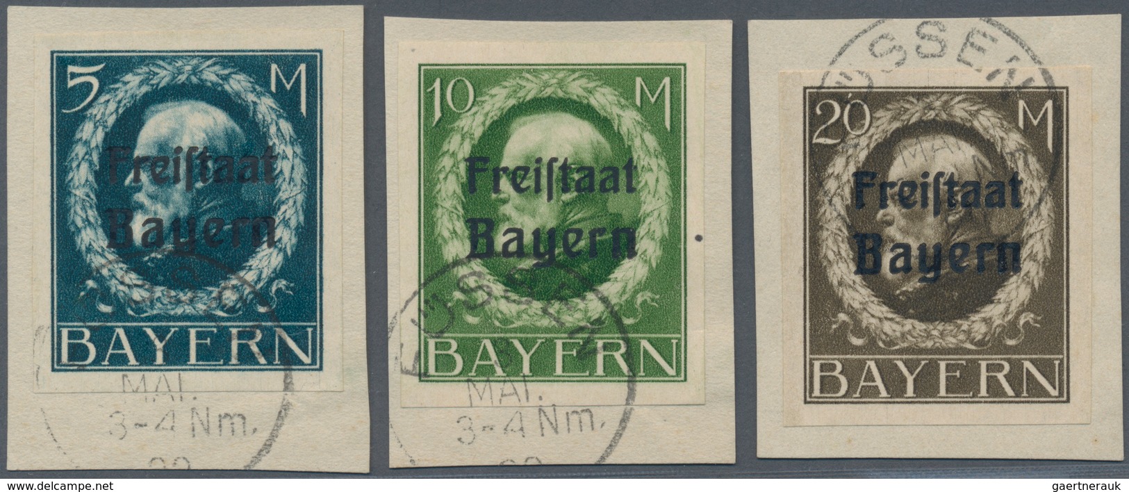 Bayern - Marken Und Briefe: 1919, 3 Pf - 20 M Ludwig III Komplett Je Gestempelt Auf Briefstücken, Ge - Altri & Non Classificati