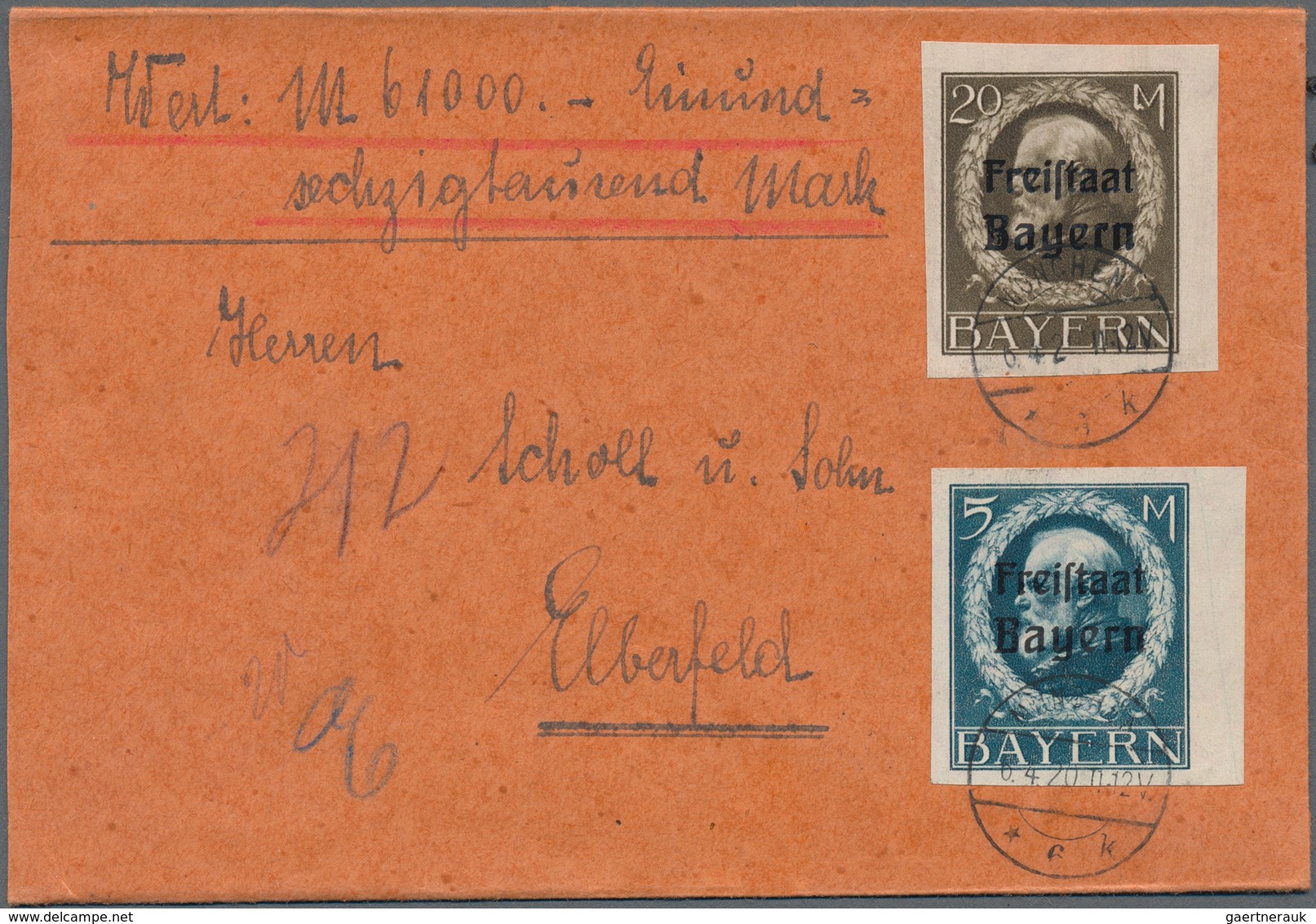 Bayern - Marken Und Briefe: 1920, "Freistaat"-Aufdrucke Auf Ludwig Geschnitten, Zwei Wertbriefe Von - Andere & Zonder Classificatie