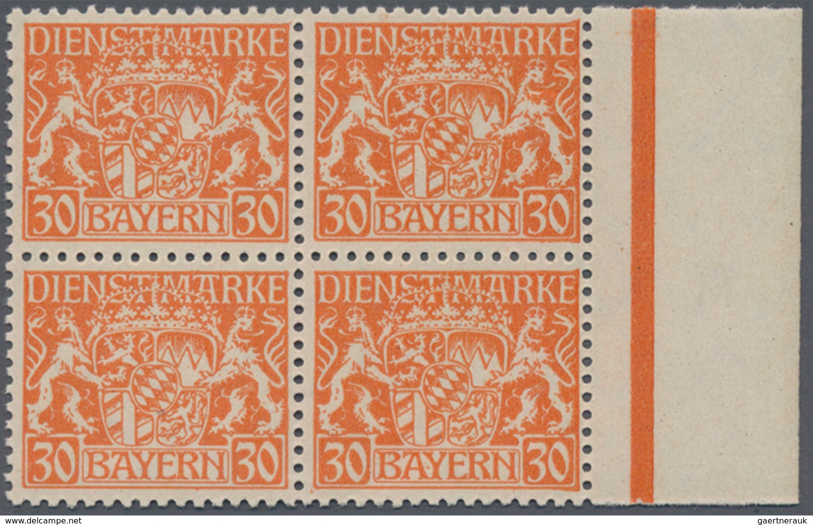 Bayern - Dienstmarken: 1916, 30 Pf Orange Im 4er-Block Vom Rechten Rand Postfrisch, Gepr. BPP - Andere & Zonder Classificatie