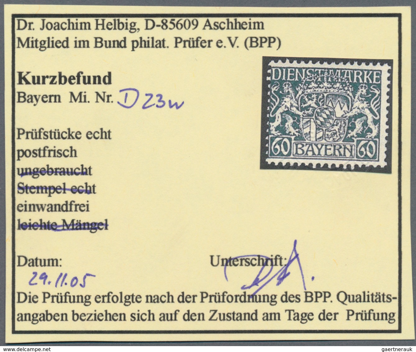 Bayern - Dienstmarken: 1916, 60 Pf Schwarzbläulichgrün Postfrisch, Echt Und Einwandfrei, Etwas Dezen - Altri & Non Classificati