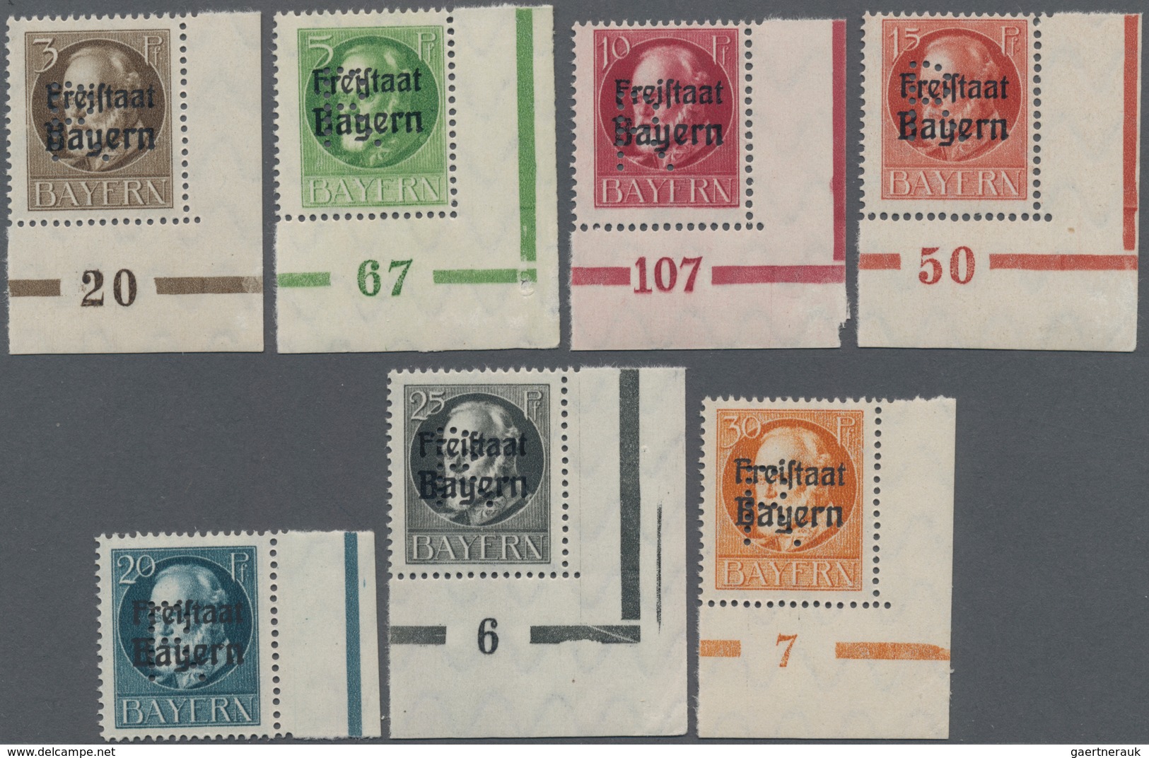 Bayern - Portofreiheitsmarken: 1919/1920, Freimarken Ludwig Sieben Werte Mit Eckrand / Rand Alle Mit - Andere & Zonder Classificatie