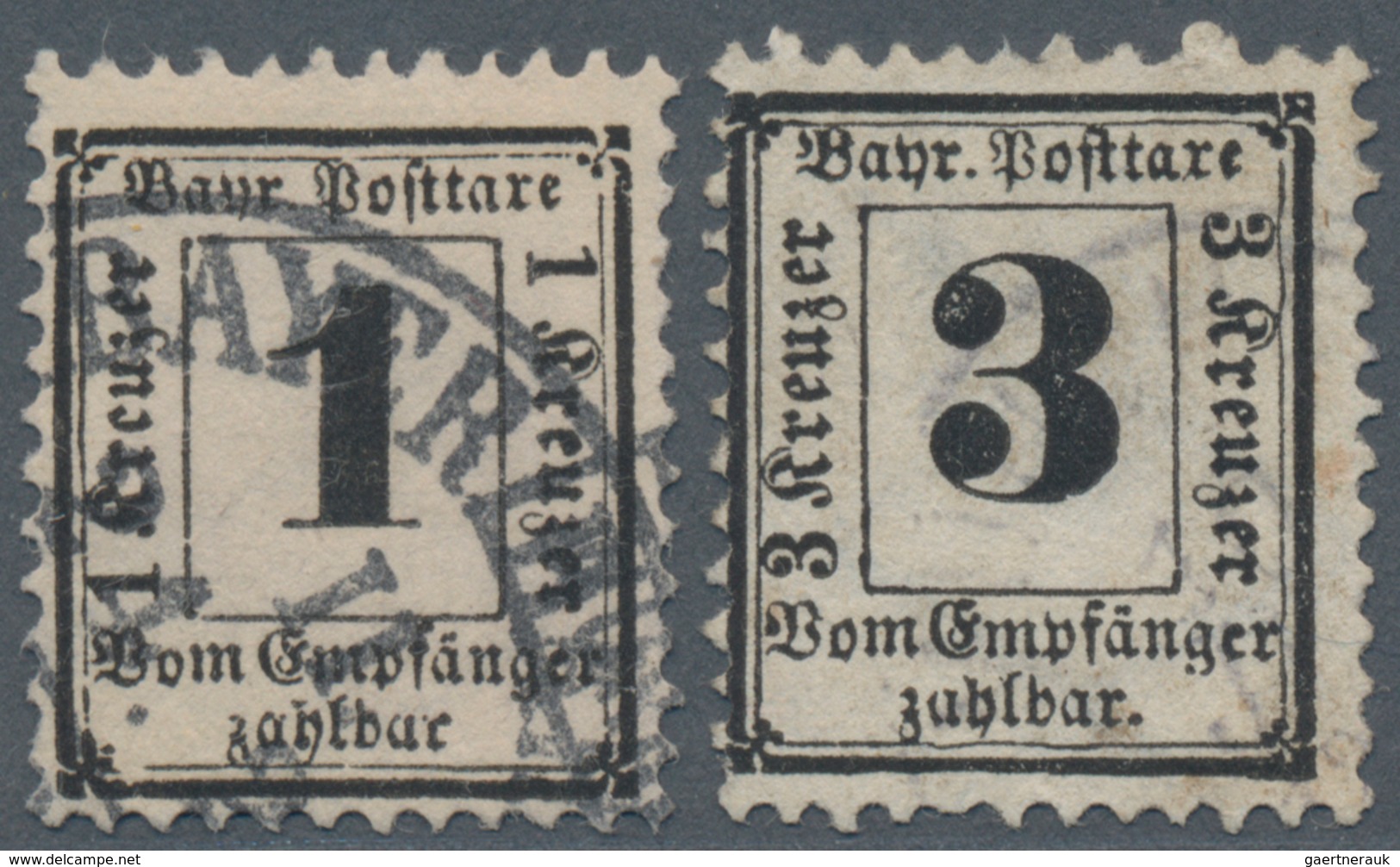 Bayern - Portomarken: 1870 Portomarken 1 Kr. Und 3 Kr. Gezähnt Mit Wasserzeichen X (enge Rauten) Ges - Andere & Zonder Classificatie