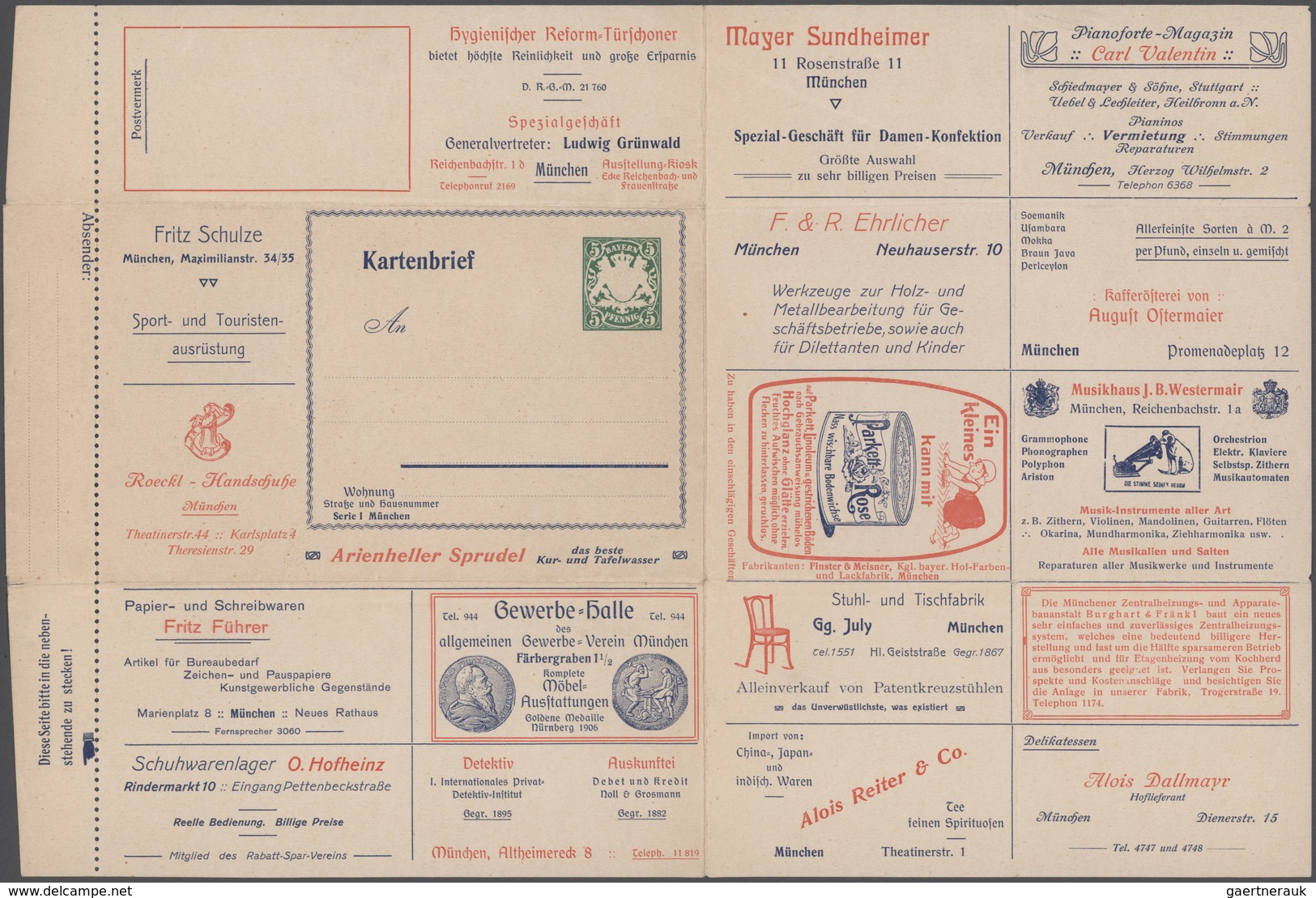 Bayern - Ganzsachen: 1907 (ca). Anzeigen-Kartenbrief 5 Pf Wappen (Serie I München) Mit Illustrierten - Altri & Non Classificati