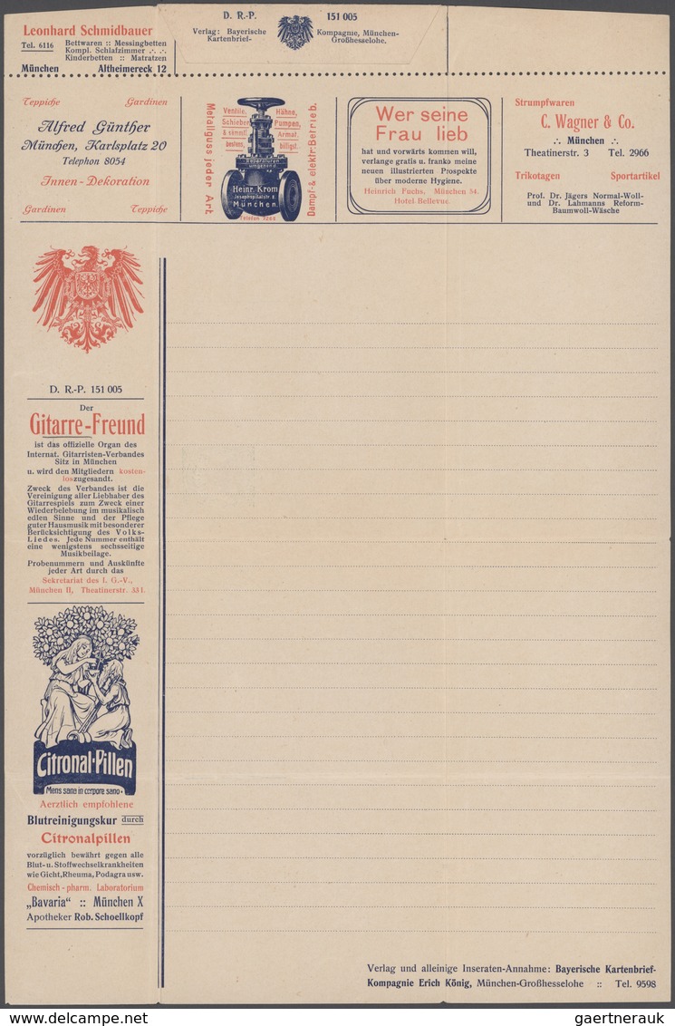 Bayern - Ganzsachen: 1907 (ca). Anzeigen-Kartenbrief 5 Pf Wappen (Serie I München) Mit Illustrierten - Andere & Zonder Classificatie