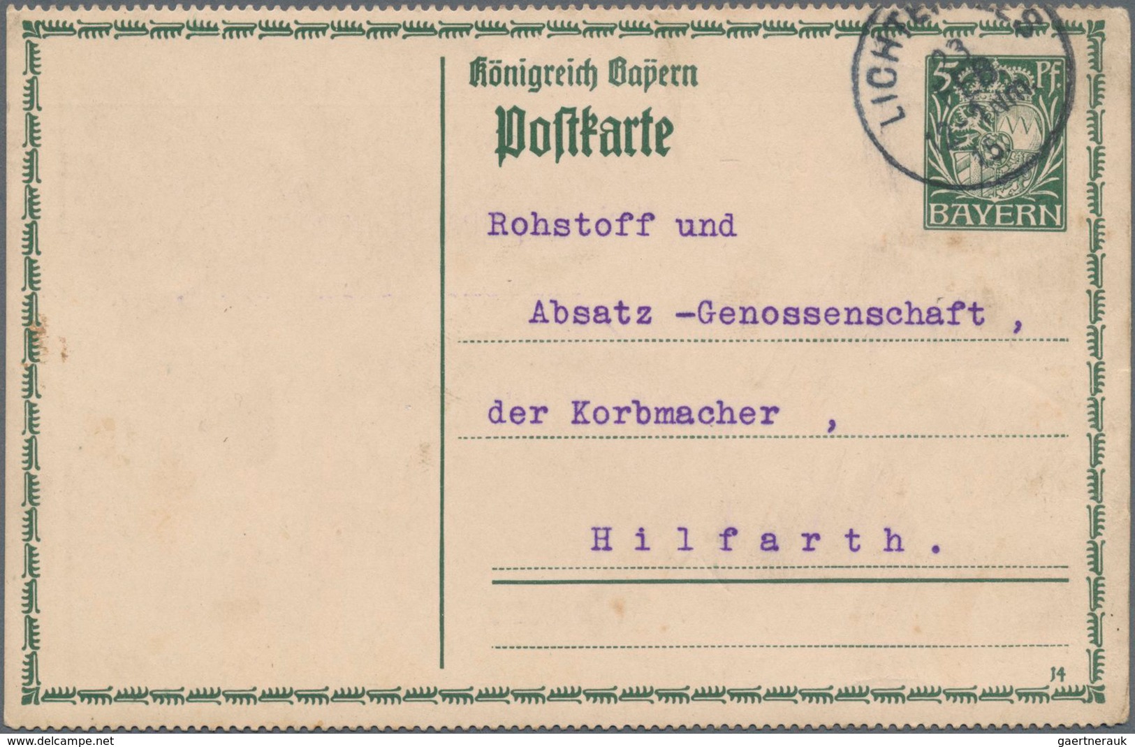 Bayern - Ganzsachen: 1914 Gezähnte Bedarfsgerecht Verwendete Ganzsachenpostkarte Mit 5 Pfennig Wappe - Sonstige & Ohne Zuordnung