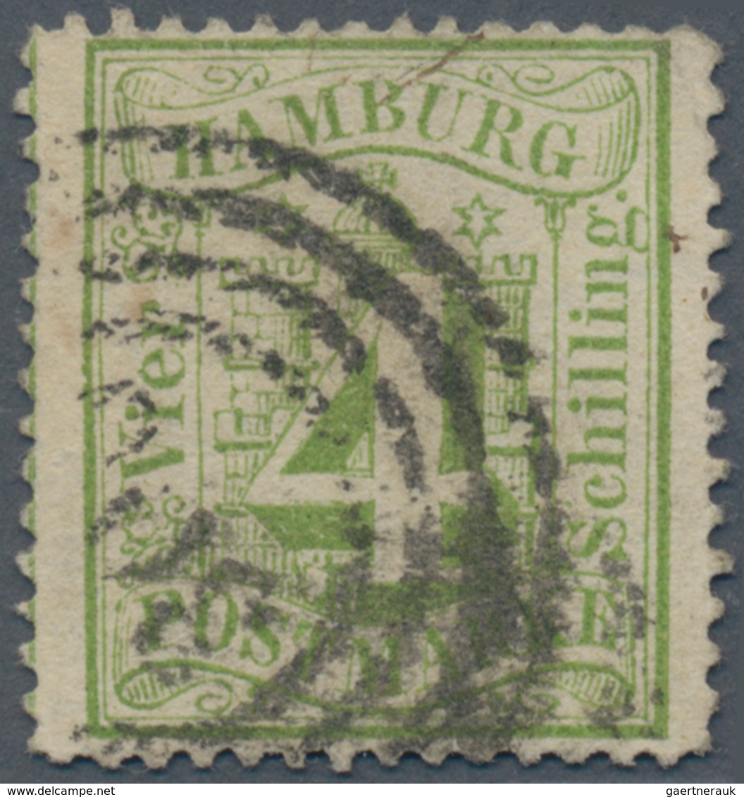 Hamburg - Thurn & Taxis'sches Postamt: 1864, 4 Schilling Gelblichgrün Entwertet Mit T&T-Nummernstemp - Hamburg (Amburgo)