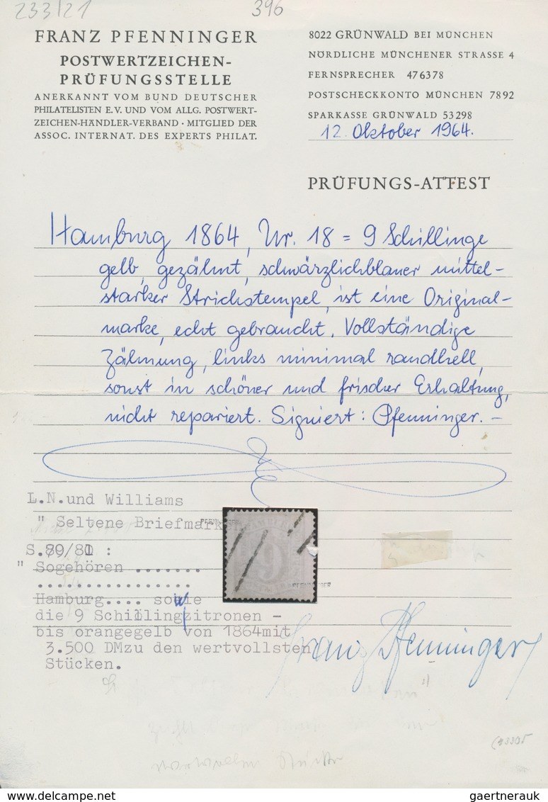Hamburg - Marken Und Briefe: 1864, 9 Sch. Orangegelb, Farbfrisches Und Gut Gezähntes Exemplar, Klar - Hamburg