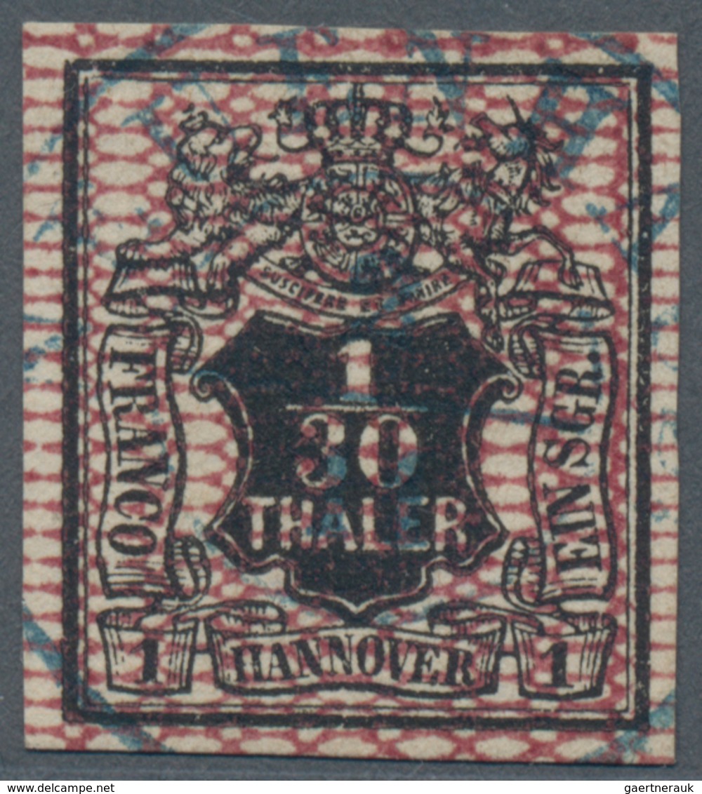 Hannover - Marken Und Briefe: 1850, 1/30 Thaler/1 Sgr. Schwarz Mit Netzwerk In Rotkarmin Entwertet M - Hannover