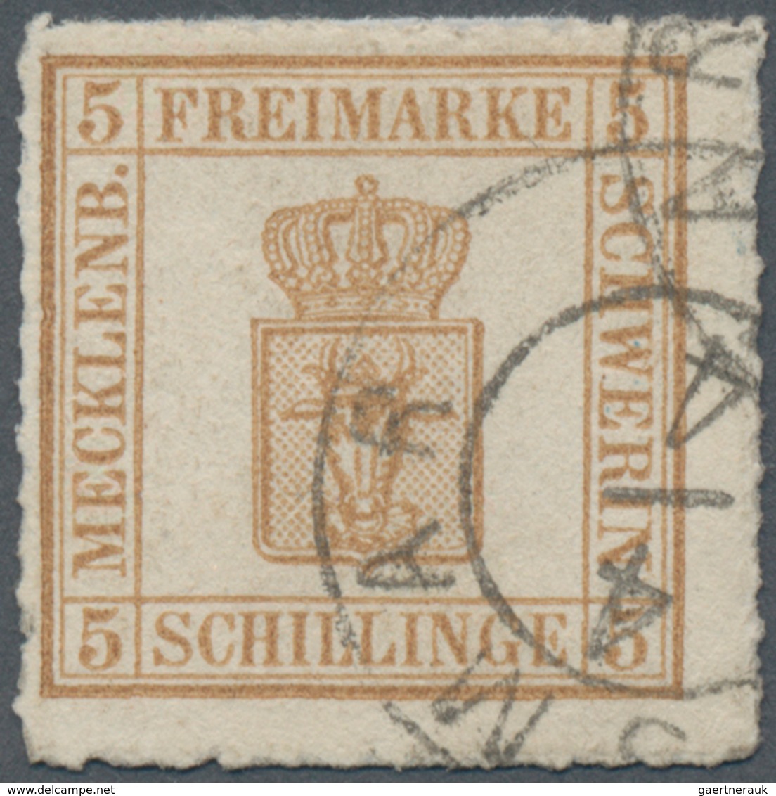 Mecklenburg-Schwerin - Marken Und Briefe: 1864, 5 Schilling Orangebraun, Sehr Dickes Papier Gestempe - Mecklenburg-Schwerin