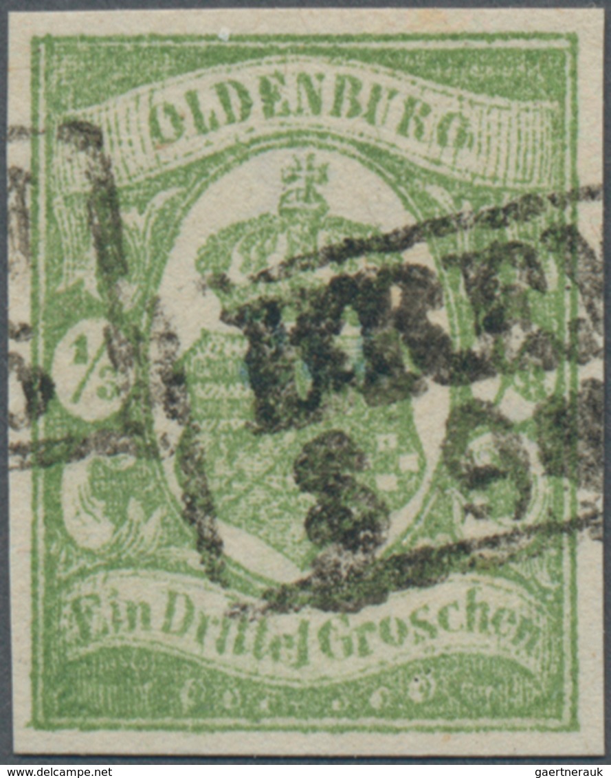 Oldenburg - Marken Und Briefe: 1859, 1/3 Groschen Schwarz/grün, Sperati-Fälschung Mit Teilstempel BR - Oldenburg