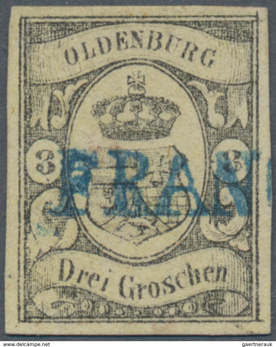 Oldenburg - Marken Und Briefe: 1859, 3 Groschen Schwarz A. Gelb Entwertet Mit Blauem L1 "FRAN(CO)", - Oldenburg