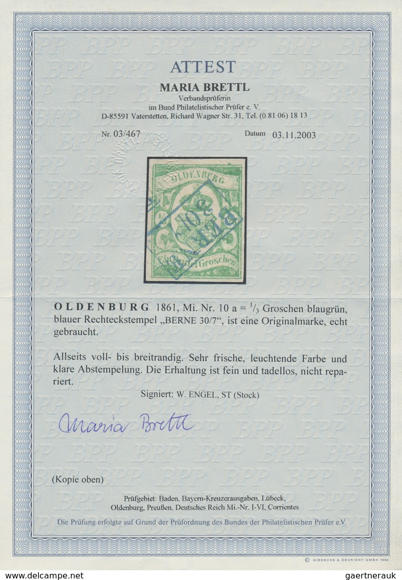 Oldenburg - Marken Und Briefe: 1861, ⅓ Gr. Blaugrün, Farbfrisches Und Allseits Voll- Bis Breitrandig - Oldenburg