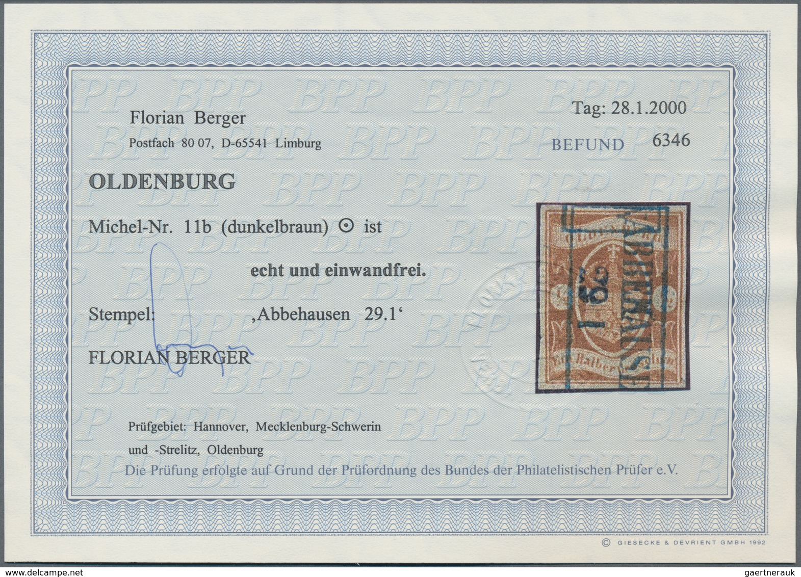 Oldenburg - Marken Und Briefe: 1861, ½ Gr. Dunkelbraun, Farbfrisches Und Allseits Breitrandiges Exem - Oldenburg