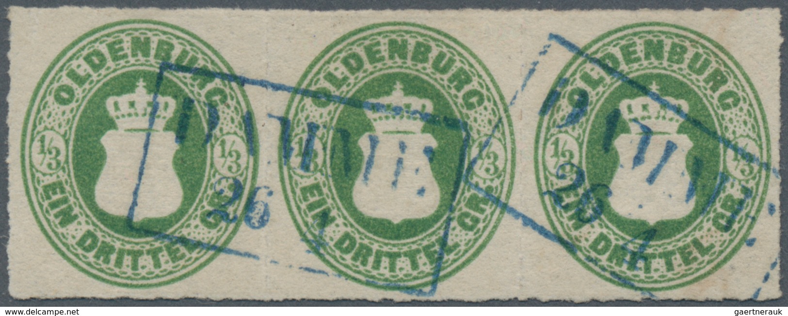 Oldenburg - Marken Und Briefe: 1862, ⅓ Gr. Grün, Farbfrischer Waagerecher 3er-Streifen In Gutem Durc - Oldenburg