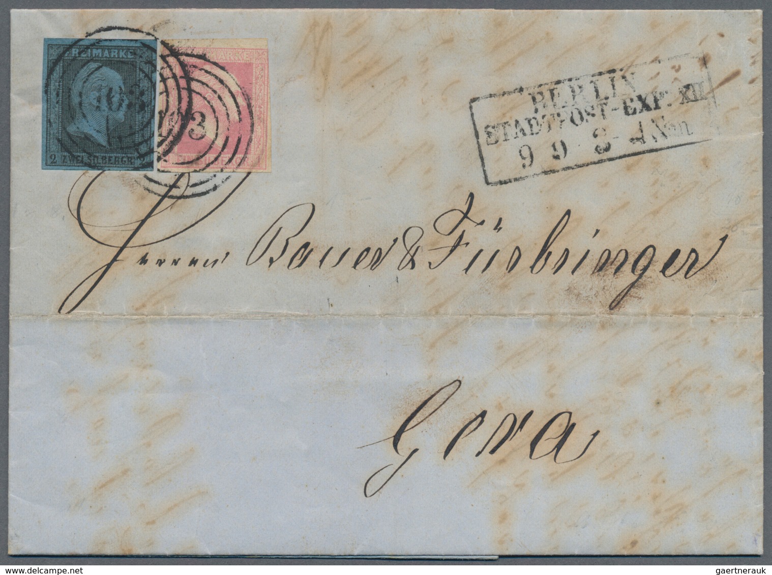 Preußen - Marken Und Briefe: 1858, Zwei Briefhüllen: 2 Sgr. Schwarz Auf Blau Und 1 Sgr. Rosa Glatter - Altri & Non Classificati