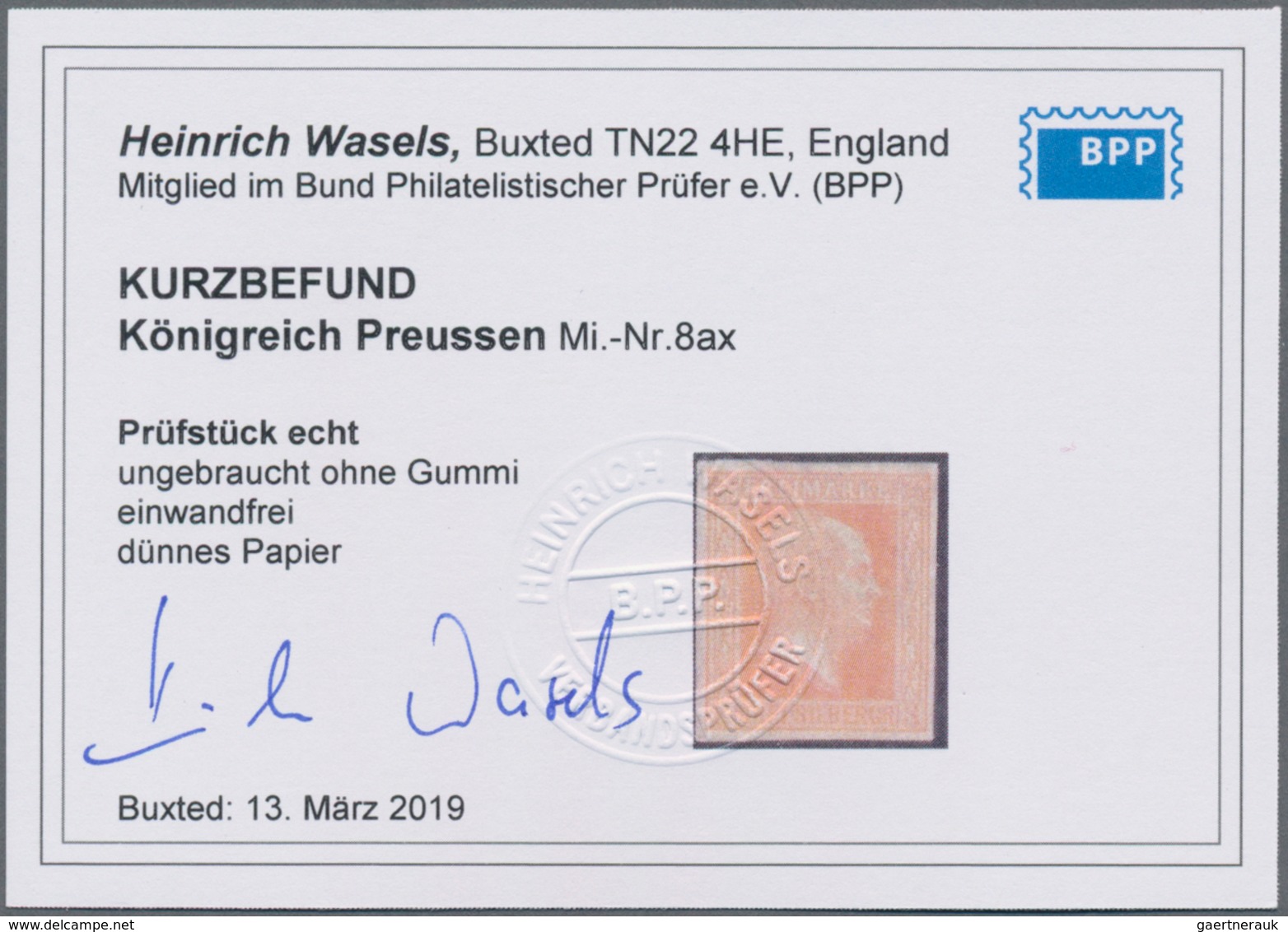 Preußen - Marken Und Briefe: 1857, Glatter Grund 3 Sgr Gelborange Auf SELTENEN DÜNNEN PAPIER, Ungebr - Andere & Zonder Classificatie