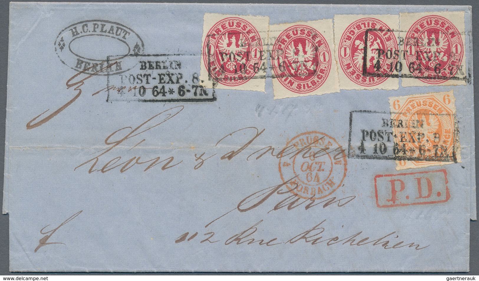 Preußen - Marken Und Briefe: 1864, 6 Pfg. Orange Und Viermal 1 Sgr. Rosa, Jeweils Sauber Durchstoche - Sonstige & Ohne Zuordnung
