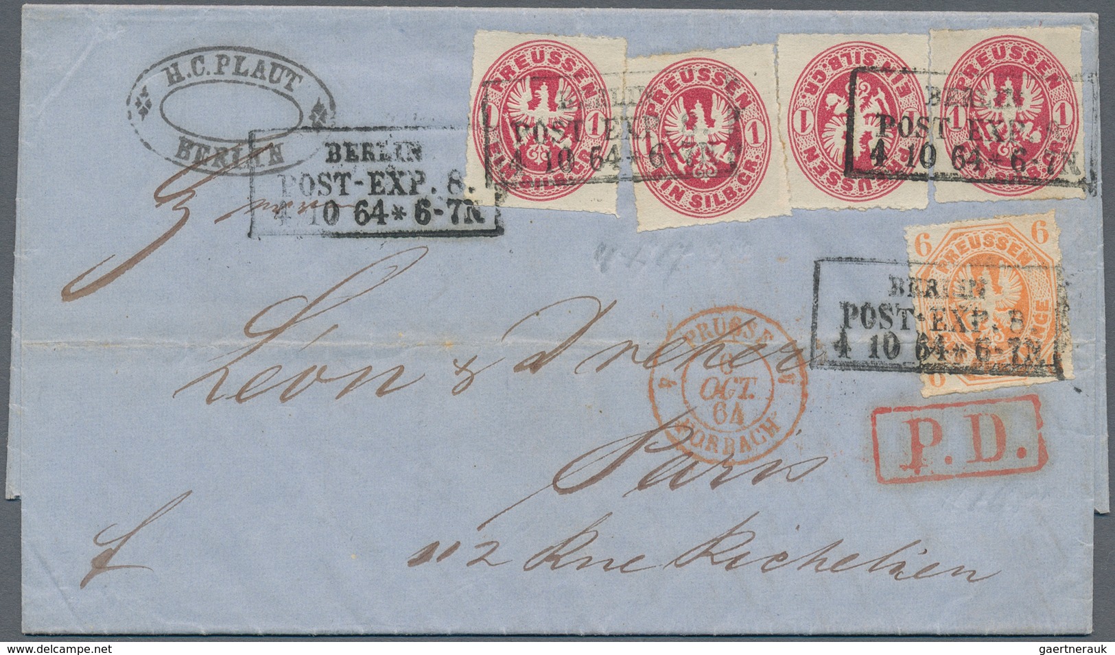 Preußen - Marken Und Briefe: 1864, 6 Pfg. Orange Und Viermal 1 Sgr. Rosa, Jeweils Sauber Durchstoche - Altri & Non Classificati