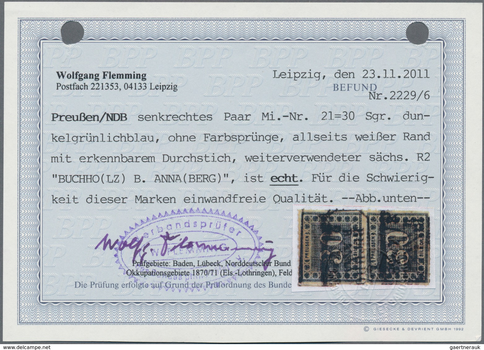 Preußen - Marken Und Briefe: 1866, 30 Sgr Dunkelgrünlichblau Im Senkr. Paar Sauber Entwertet Mit Wei - Andere & Zonder Classificatie