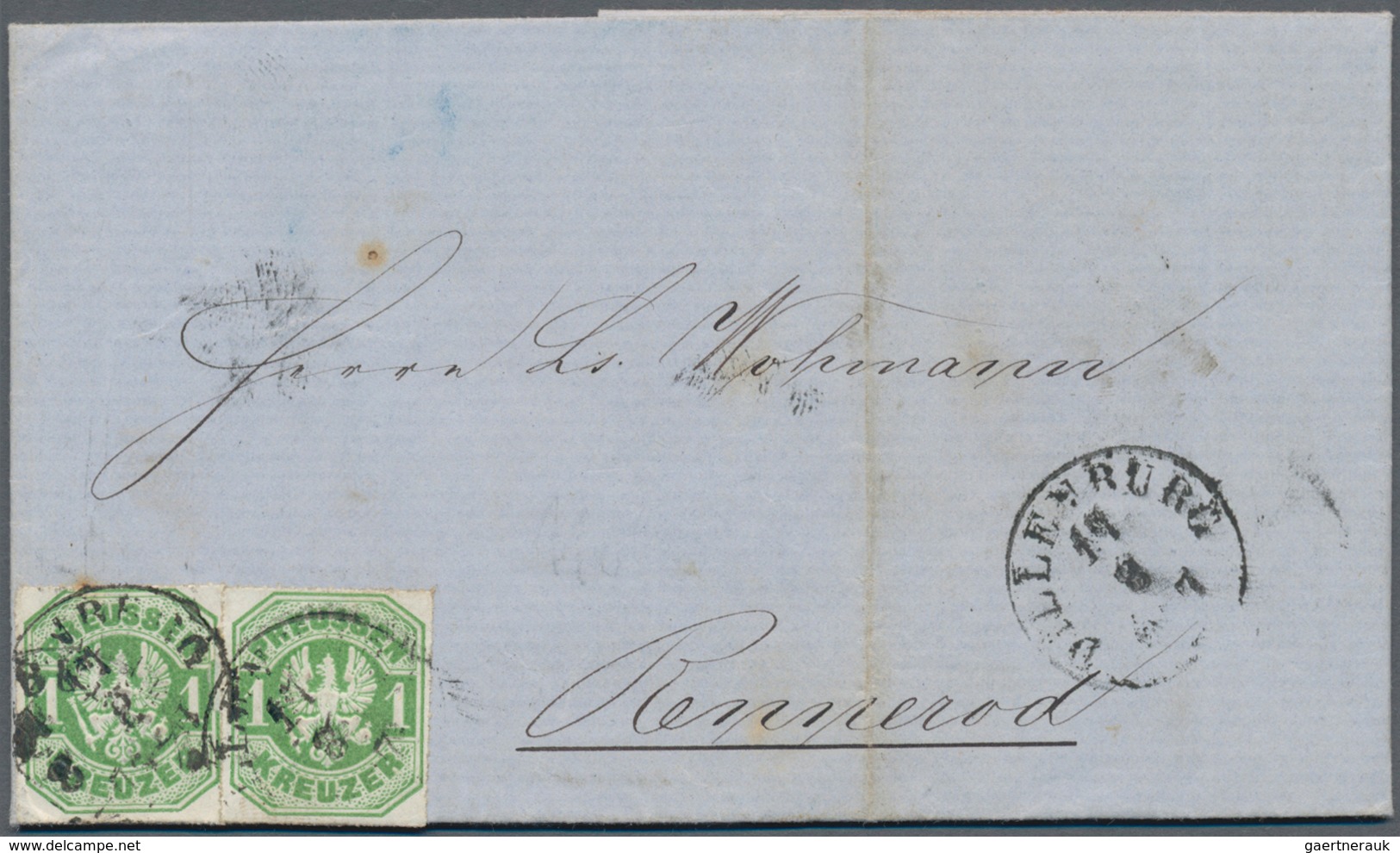 Preußen - Marken Und Briefe: 1867, 1 Kreuzer Smaragdgrün Im Waager. Paar Als MeF Entwertet Mit K1 DI - Andere & Zonder Classificatie