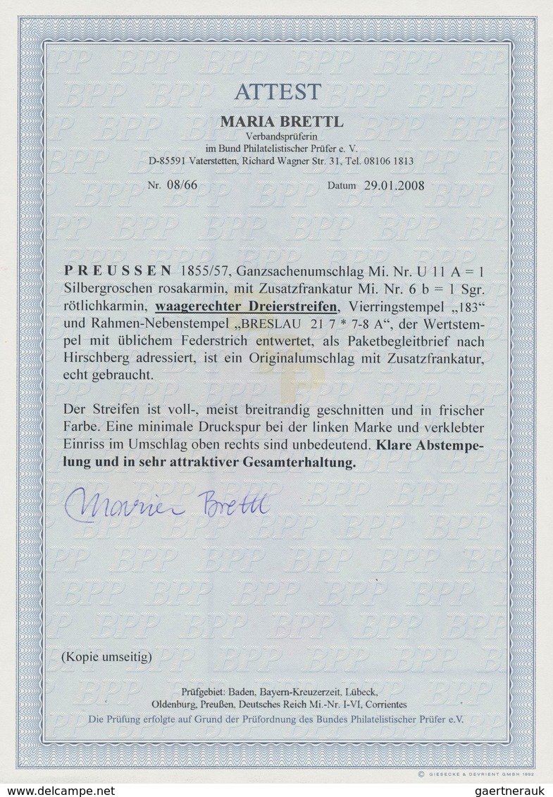 Preußen - Ganzsachen: 1855/57, 1 Sgr. Ganzsachenumschlag Mit Einem 3-er-Streifen 1 Sgr. Rötlichkarmi - Andere & Zonder Classificatie