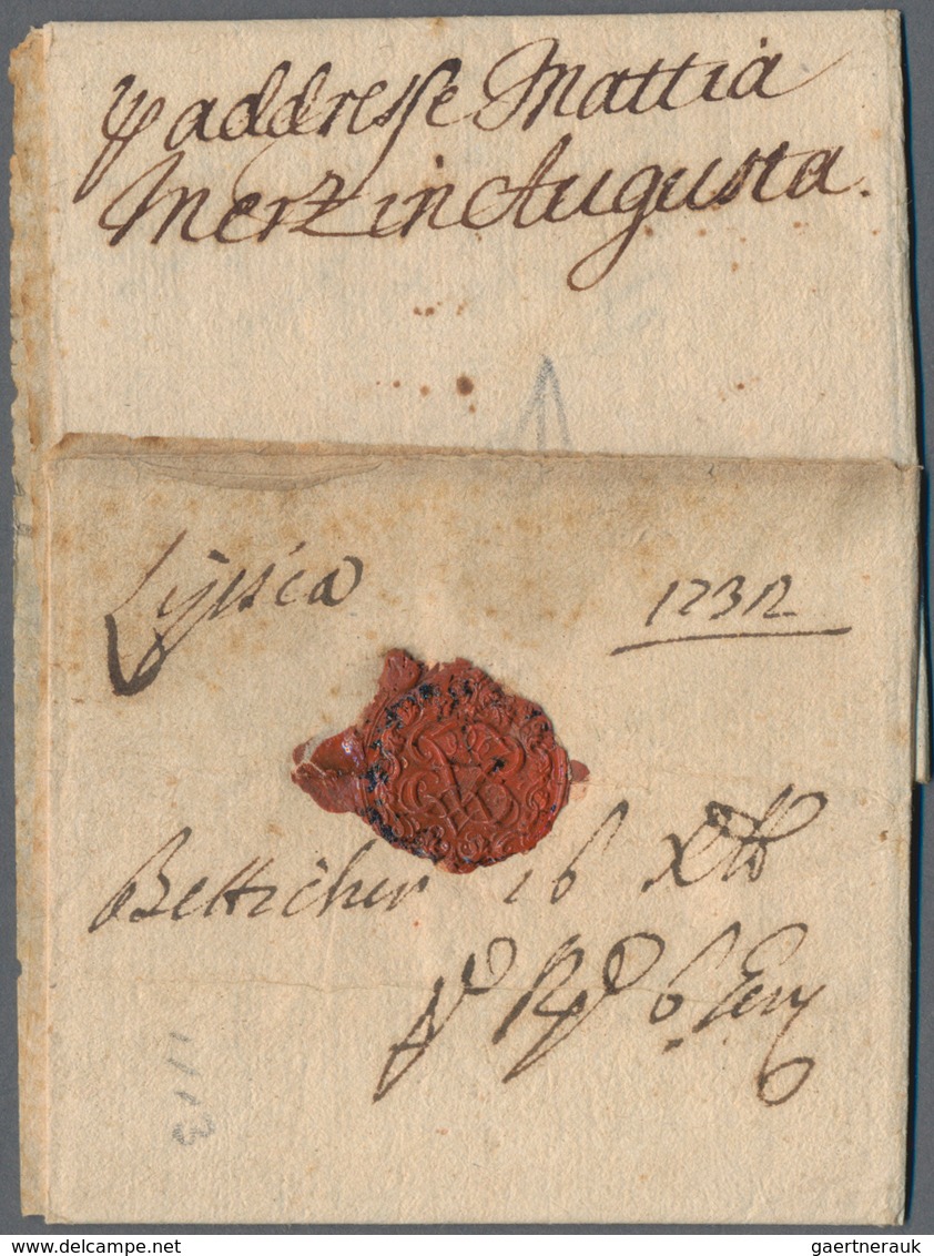 Sachsen - Vorphilatelie: 1732, "LEIPZIG" Sehr Früher Auslandsbrief Nach Italien, Handschr. "p. Adres - Prefilatelia