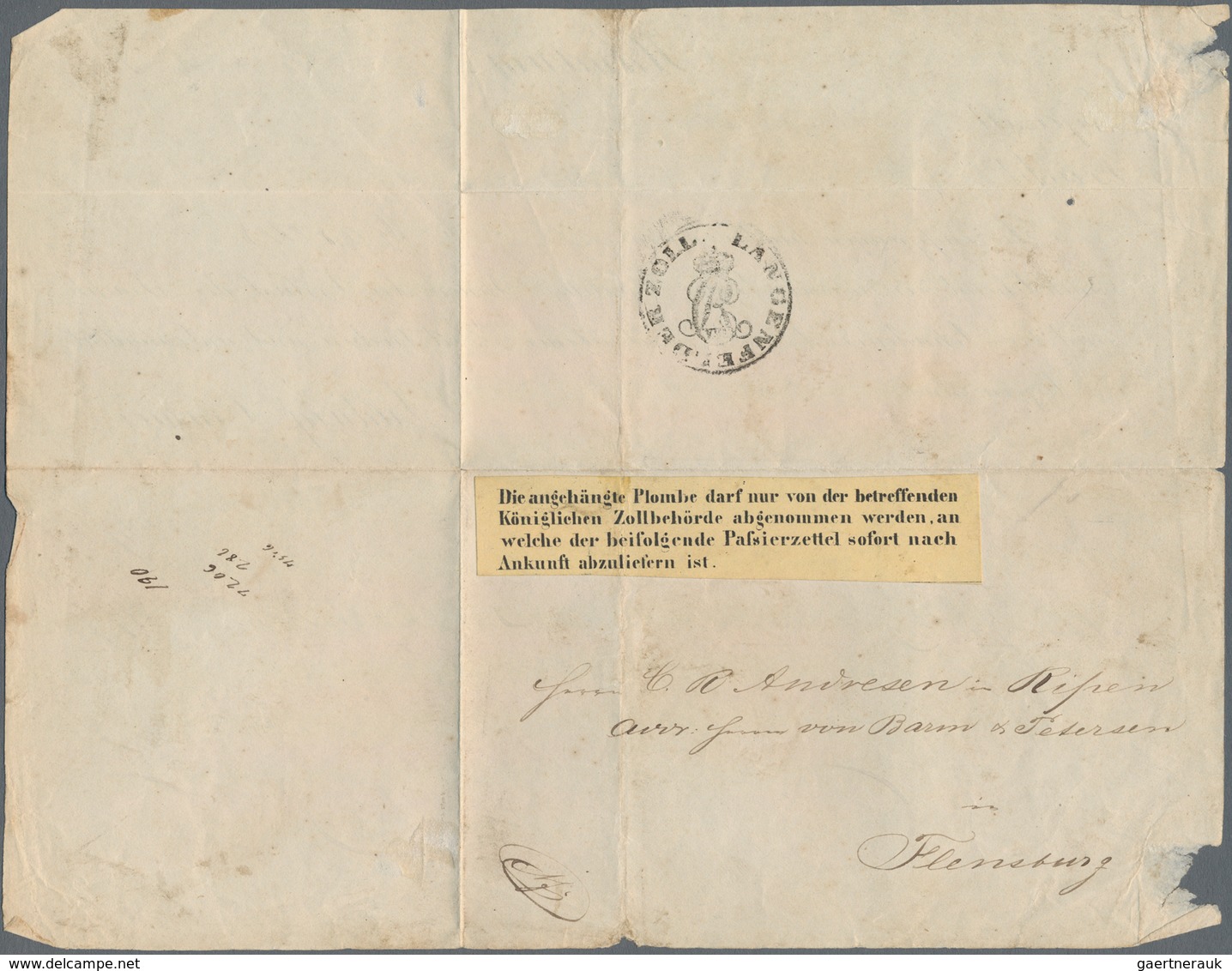 Schleswig-Holstein - Vorphilatelie: 1845, Frachtbrief Aus Hamburg Nach Flensburg Mit Rücks. K1 LANGE - Prephilately