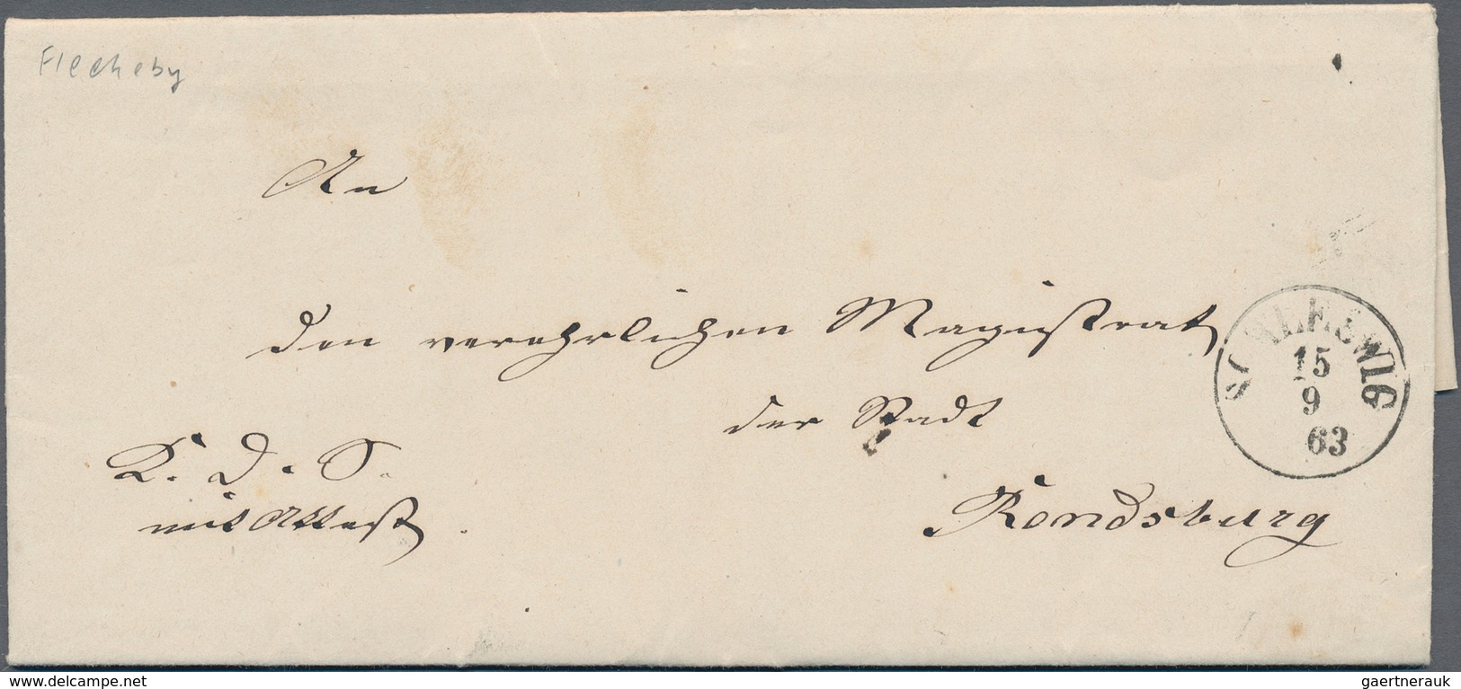 Schleswig-Holstein - Marken Und Briefe: 1863, "Fleckeby" Handschr. Und K1 SCHLESWIG (Handb. Nr. 3) A - Sonstige & Ohne Zuordnung