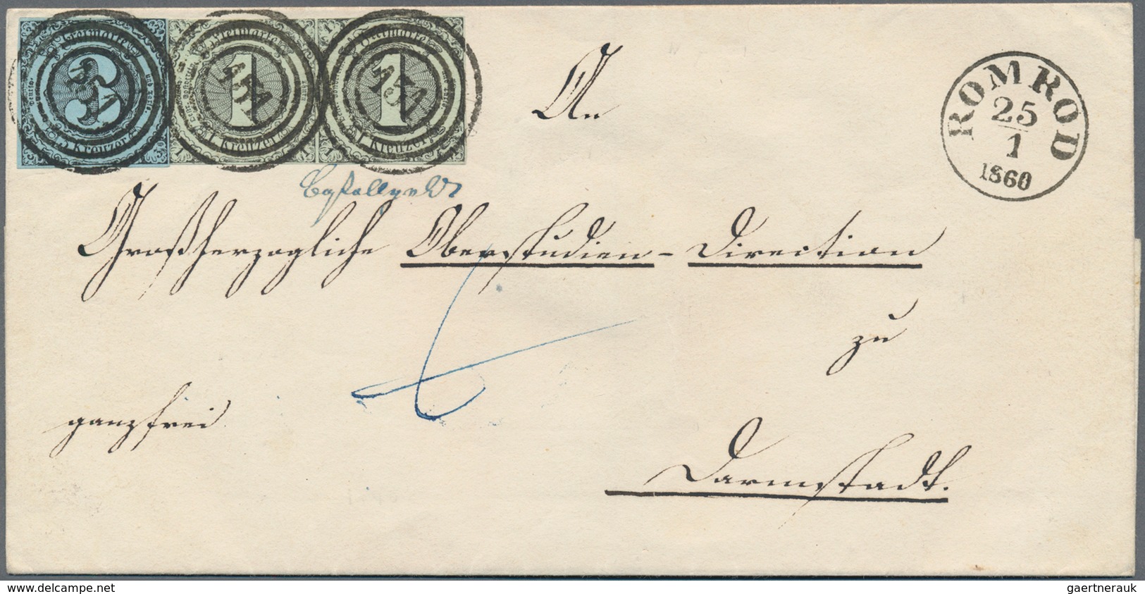 Thurn & Taxis - Marken Und Briefe: 1856/1860, Drei Briefe Mit Bezahltem Orts-/Landbestellgeld: 1 Kr. - Andere & Zonder Classificatie