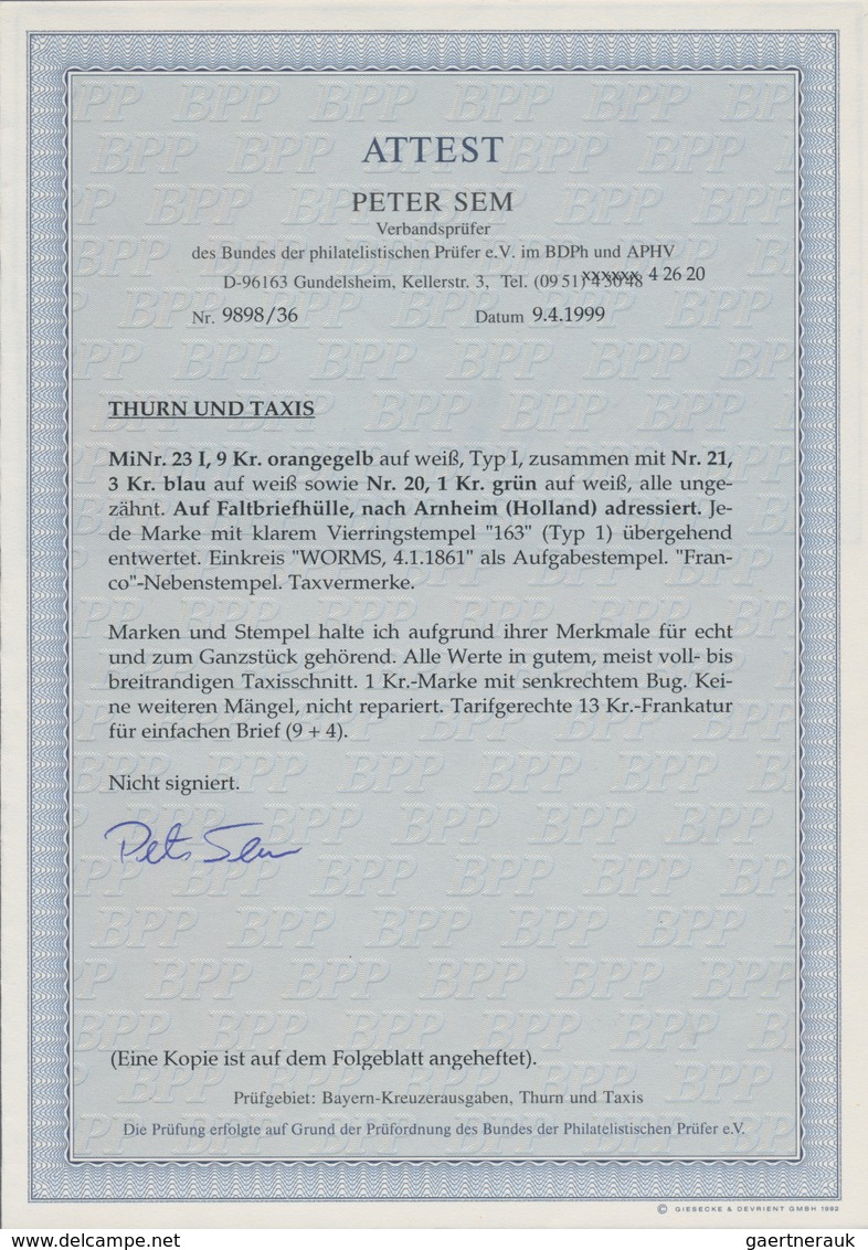 Thurn & Taxis - Marken Und Briefe: 1861, 13 Kreuzer-Frankatur, Bestehend Aus 1 Kr. (senkrechter Bug) - Andere & Zonder Classificatie