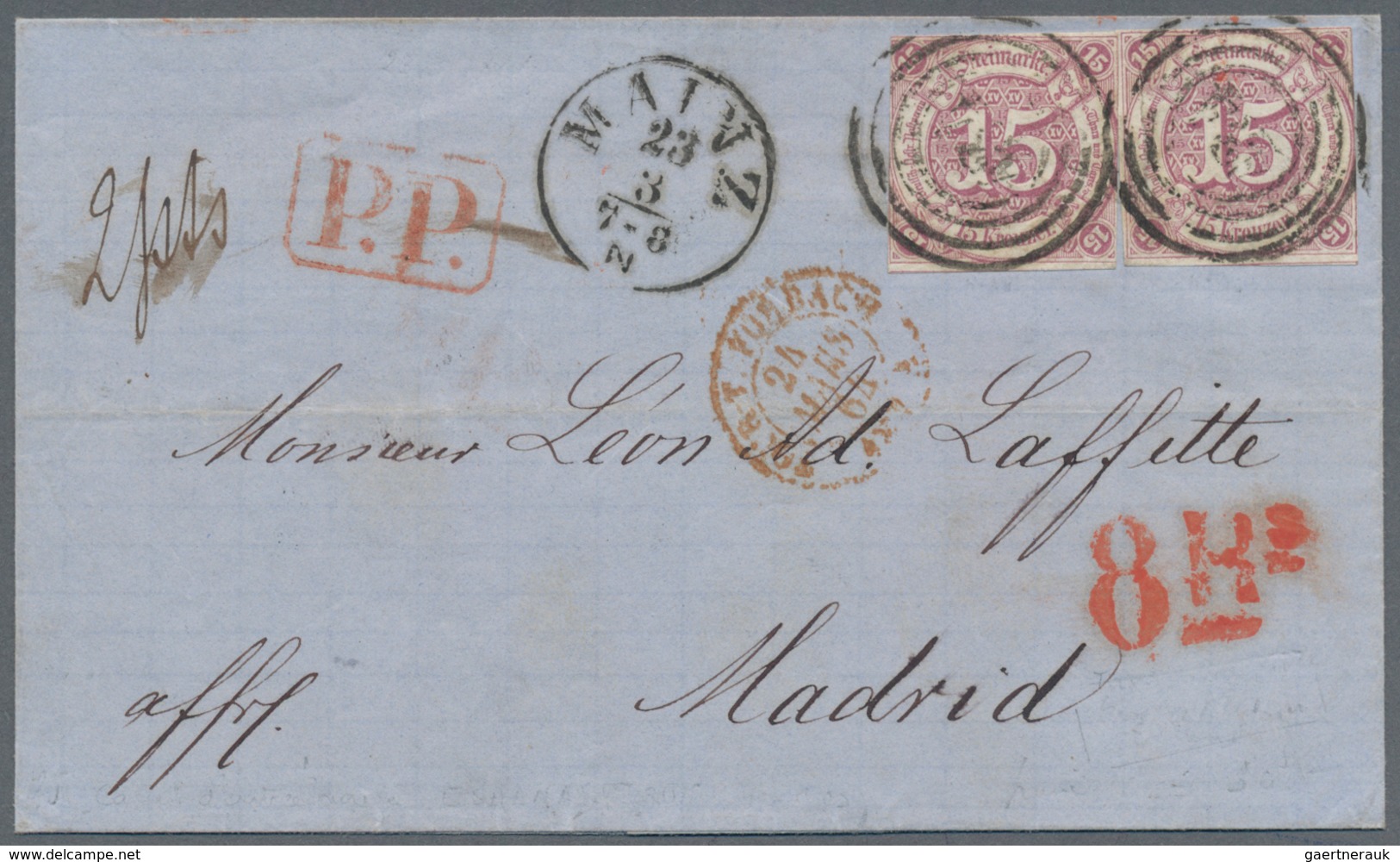 Thurn & Taxis - Marken Und Briefe: 1864, 30-Kreuzer-Frankatur Nach Spanien, Bestehend Aus Zwei Exemp - Altri & Non Classificati