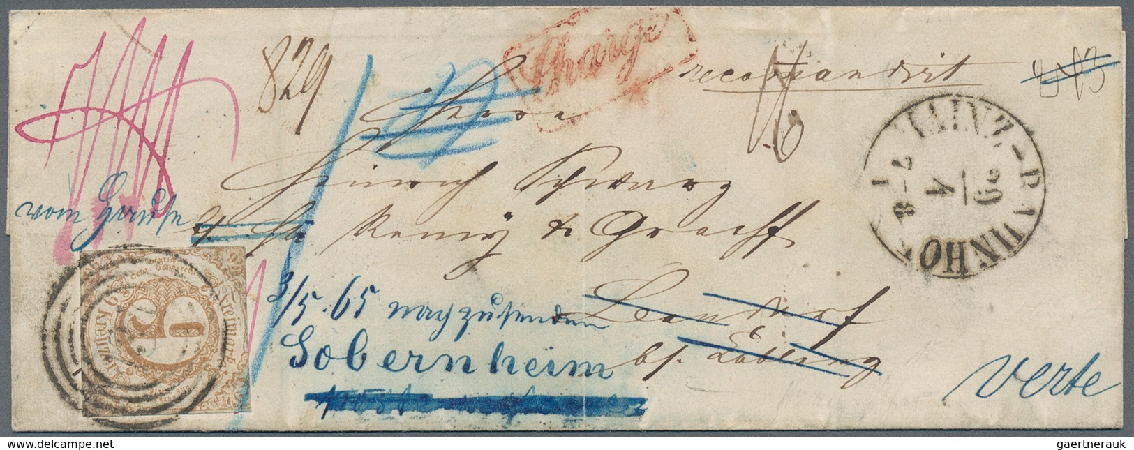 Thurn & Taxis - Marken Und Briefe: 1865, 9 Kr. Braun, Einzelfrankatur Auf Kleinformatigem Chargé-Bri - Sonstige & Ohne Zuordnung