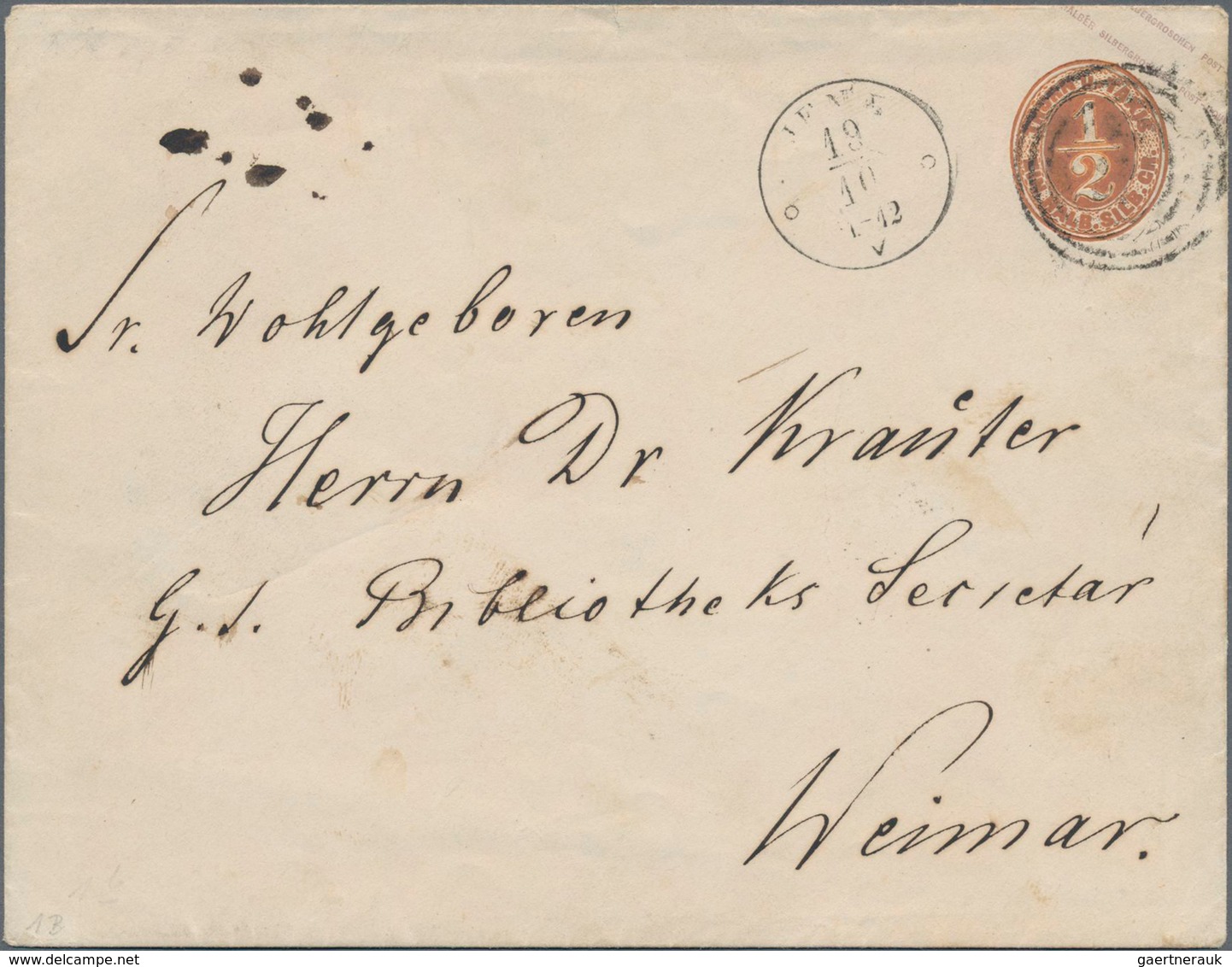 Thurn & Taxis - Ganzsachen: 1861 Umschlag 1/2 Sgr. Orange Auf Weiß, Format B (149:115) Von Jena (Vie - Andere & Zonder Classificatie