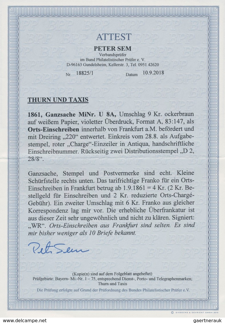 Thurn & Taxis - Ganzsachen: 1861 Umschlag 9 Kreuzer Ockerbraun Auf Weißem Papier, Violetter Überdruc - Sonstige & Ohne Zuordnung
