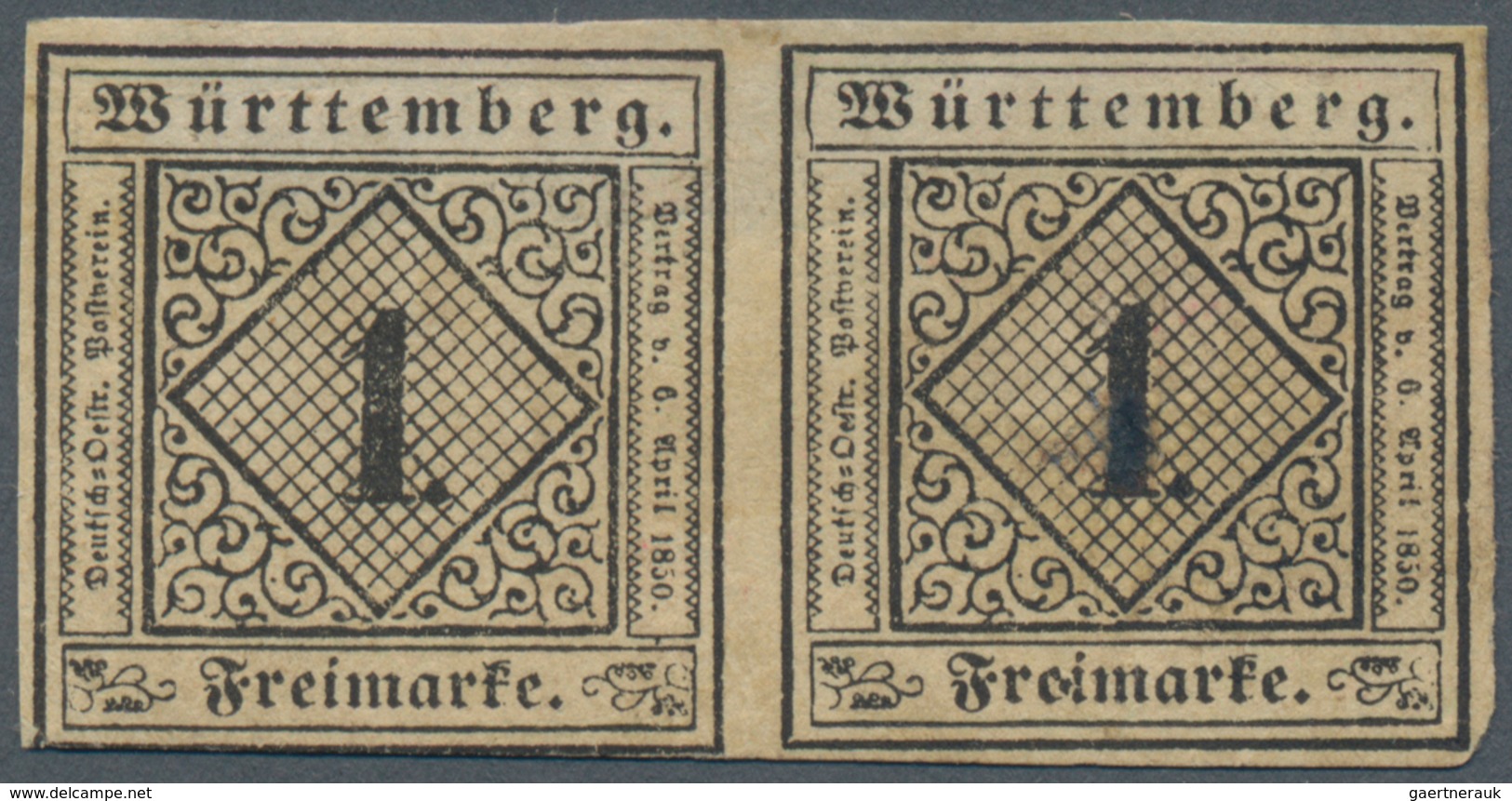 Württemberg - Marken Und Briefe: 1851, Ziffern 1 Kr. Schwarz Auf Gelbweiß In Type III Als WAAGRECHTE - Andere & Zonder Classificatie