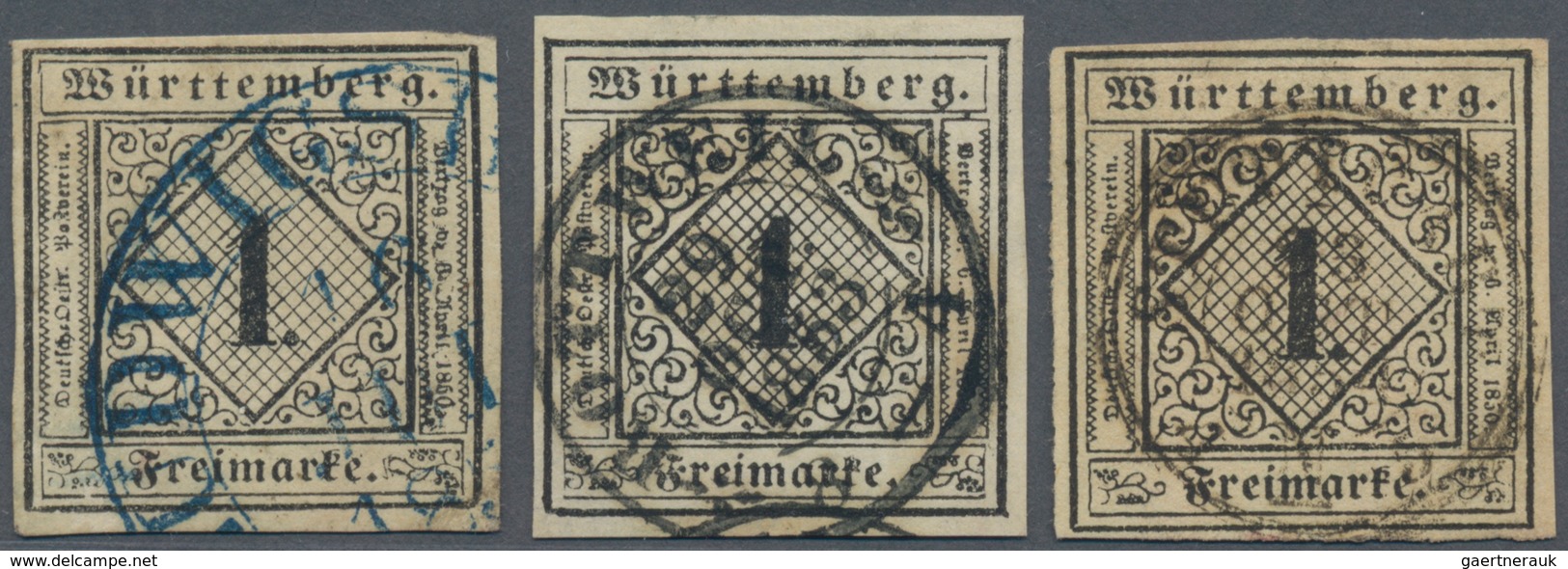 Württemberg - Marken Und Briefe: 1851, 3x 1 Kreuzer Schwarz Auf Sämisch In Typen I, II (gepr. BPP) U - Altri & Non Classificati