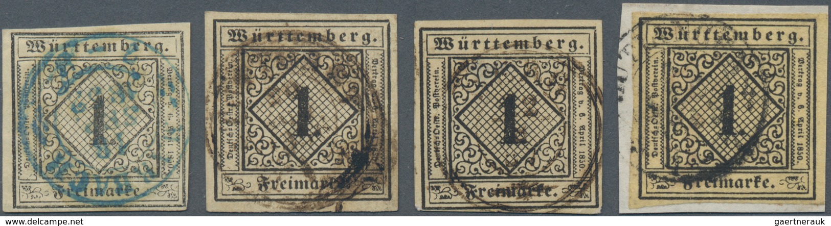 Württemberg - Marken Und Briefe: 1851, 1 Kr Schwarz, Vier Voll- Bis Breitrandige Kabinettstücke Wie - Andere & Zonder Classificatie