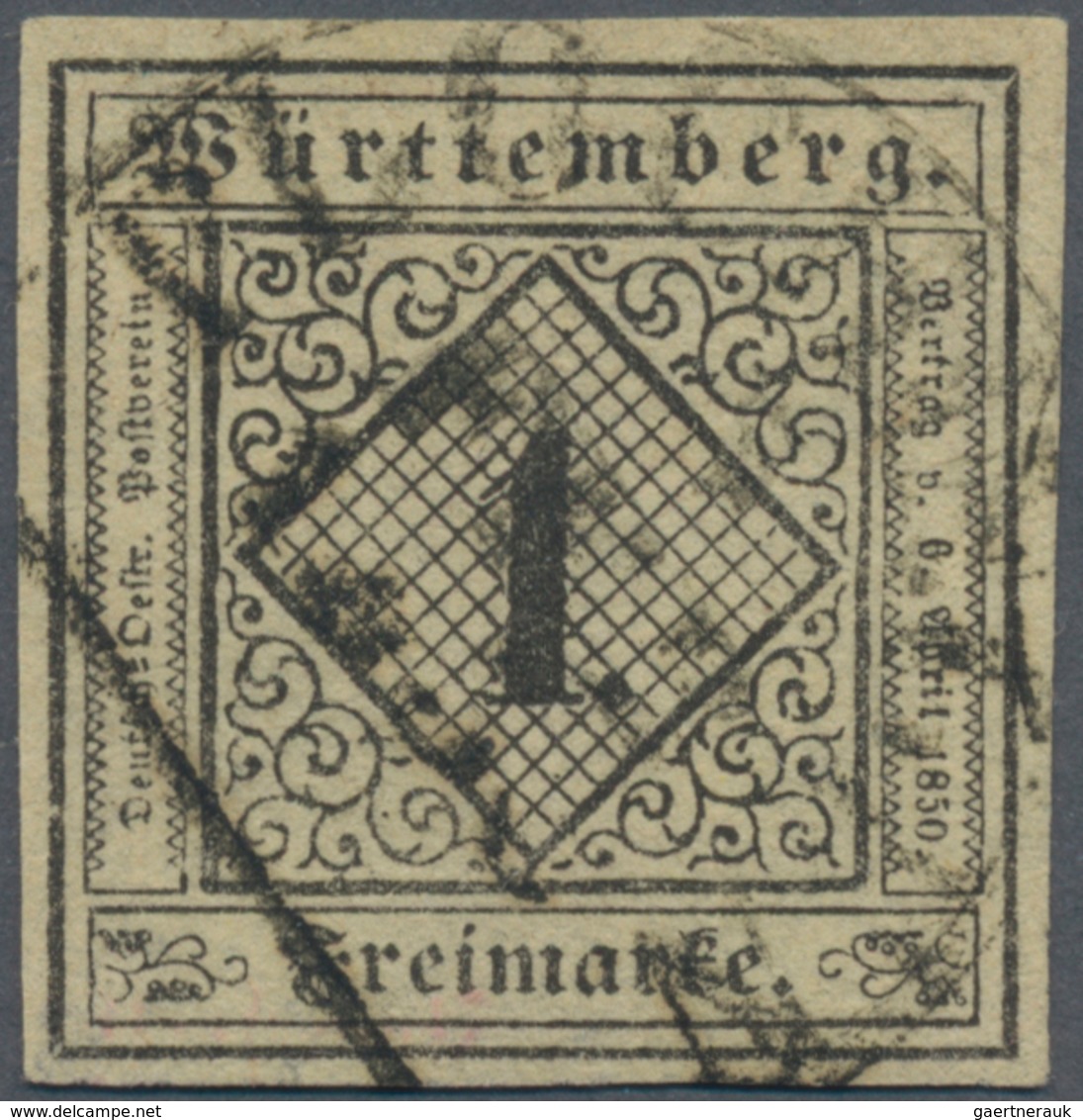 Württemberg - Marken Und Briefe: 1851, 1 Kreuzer Schwarz A. Sämisch SEIDENPAPIER In Type III Sauber - Sonstige & Ohne Zuordnung