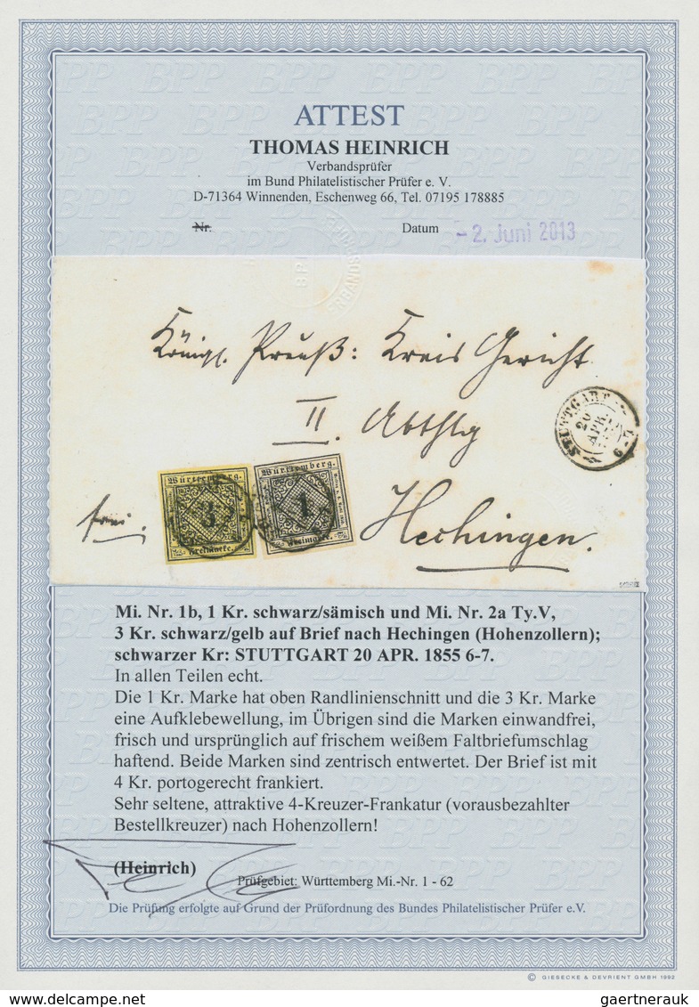 Württemberg - Marken Und Briefe: 1851, Ziffern 1 Kr. Schwarz Auf Sämisch Und 3 Kr. Schwarz Auf Gelb, - Andere & Zonder Classificatie