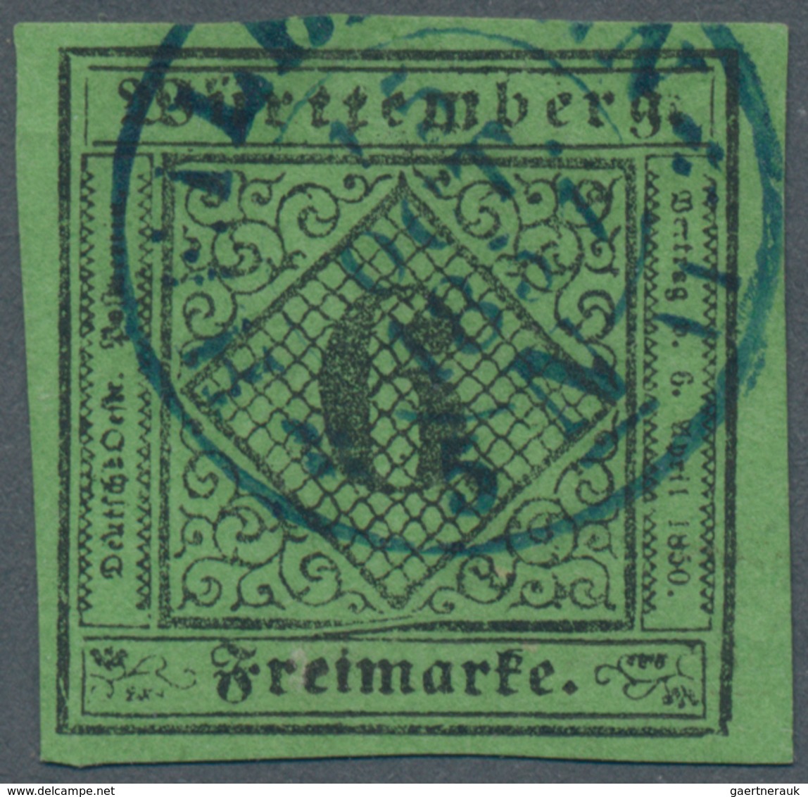 Württemberg - Marken Und Briefe: 1851, Ziffern 6 Kr. Schwarz Auf Gelbgrün Mit ERSTTAGS-STEMPEL "HEIL - Altri & Non Classificati