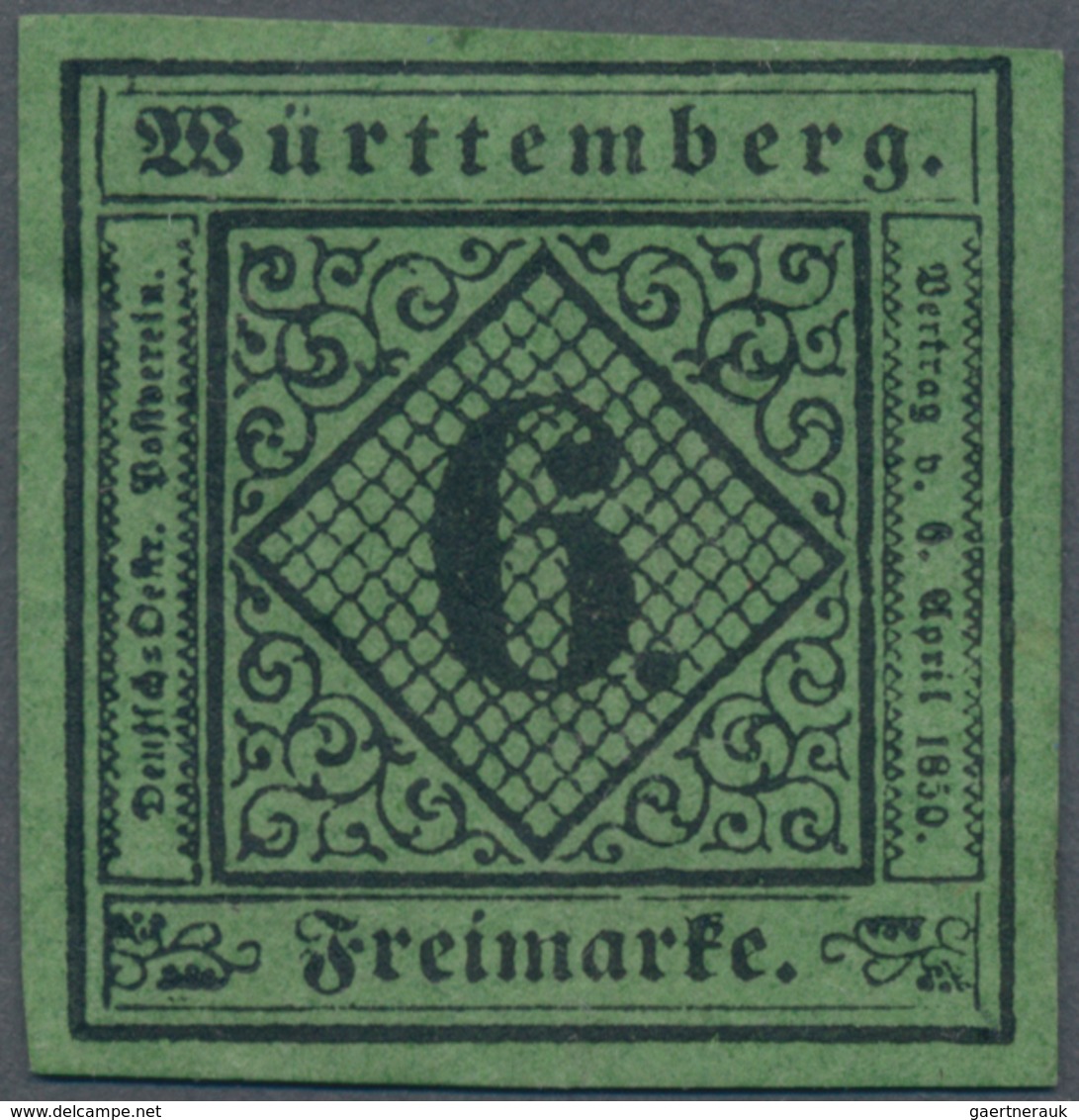 Württemberg - Marken Und Briefe: 1851, Ziffern 6 Kr. Schwarz Auf Blaugrün In Type III Ungebraucht Mi - Altri & Non Classificati