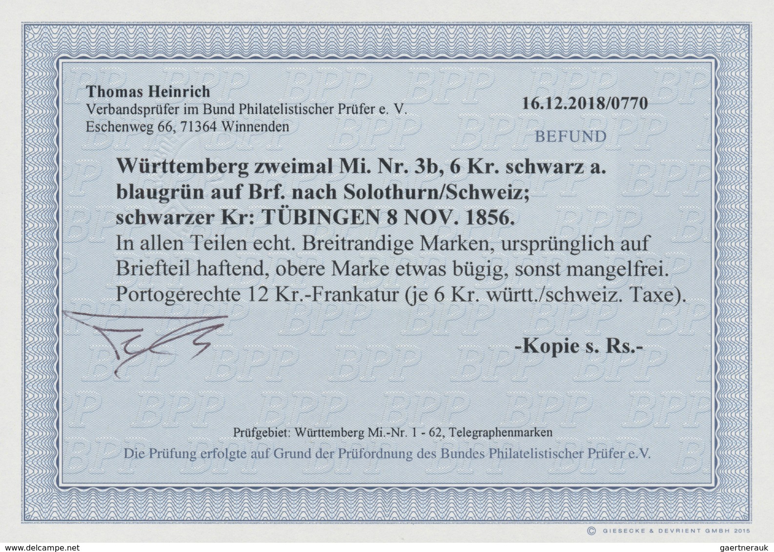 Württemberg - Marken Und Briefe: 1851, 6 Kr. Schwarz/bläulichgrün, 2 Exemplare Als Mehrfachfrankatur - Andere & Zonder Classificatie