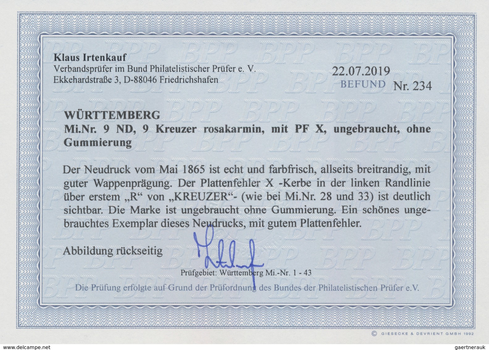 Württemberg - Marken und Briefe: 1857, Wappen 1 Kr. bis 18 Kr. "Amtliche Neudrucke von 1865" mit Sei