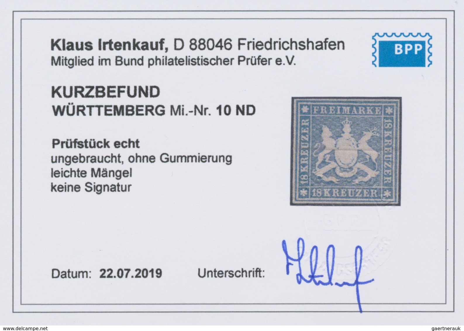 Württemberg - Marken und Briefe: 1857, Wappen 1 Kr. bis 18 Kr. "Amtliche Neudrucke von 1865" mit Sei