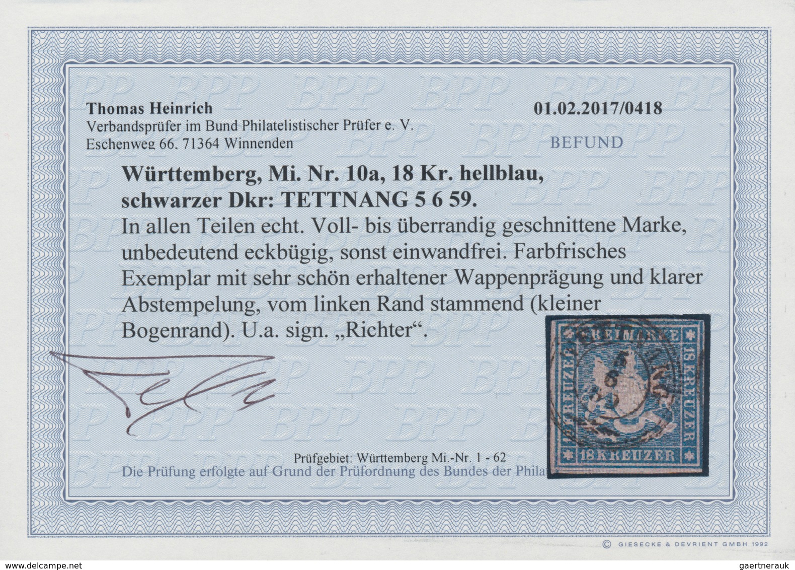 Württemberg - Marken Und Briefe: 1857, 1-18 Kr., Schöne Satz-Garnitur Nahezu Aller Farben Dieser Aus - Altri & Non Classificati